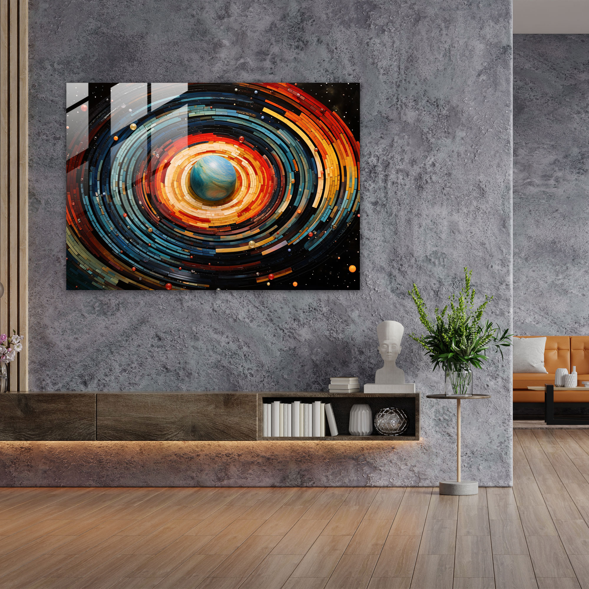 Saturn Mosaic Glass Print - Earth, Abstract, Saturn, Vibrant Colored Glass Pieces
