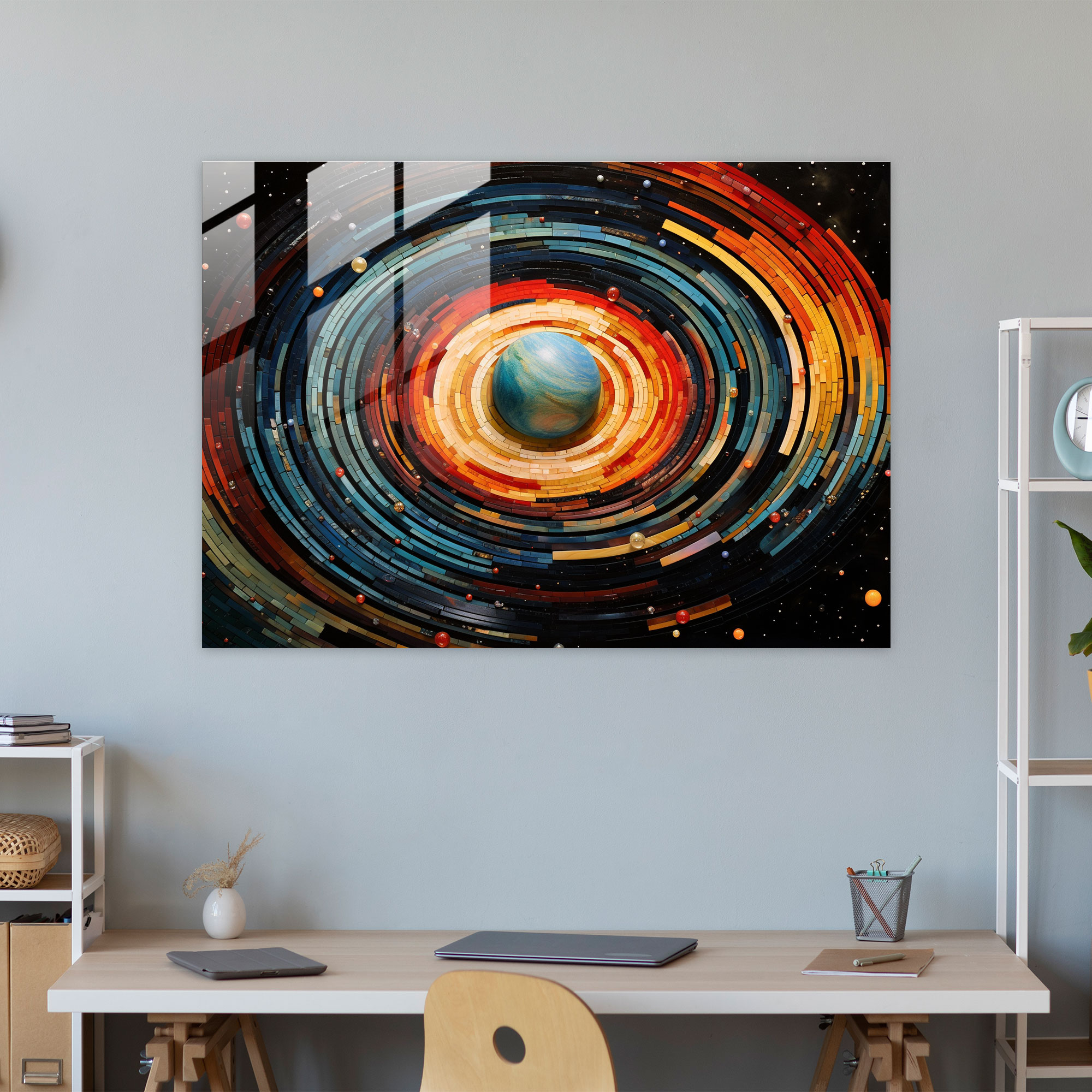 Saturn Mosaic Glass Print - Earth, Abstract, Saturn, Vibrant Colored Glass Pieces