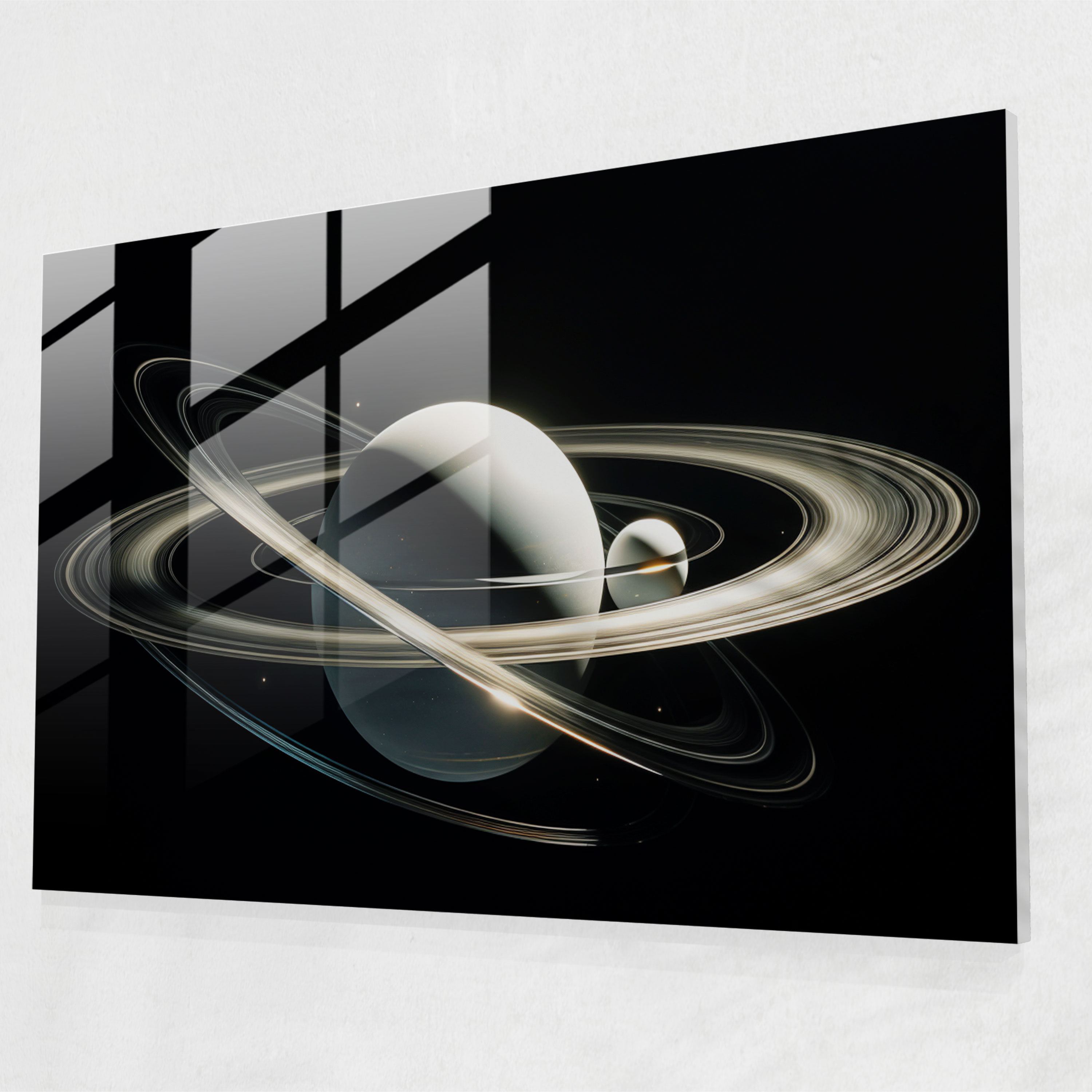 Saturn Geometric Glass Print - Earth, Wall Decoration, Metallic Tones, Contemporary