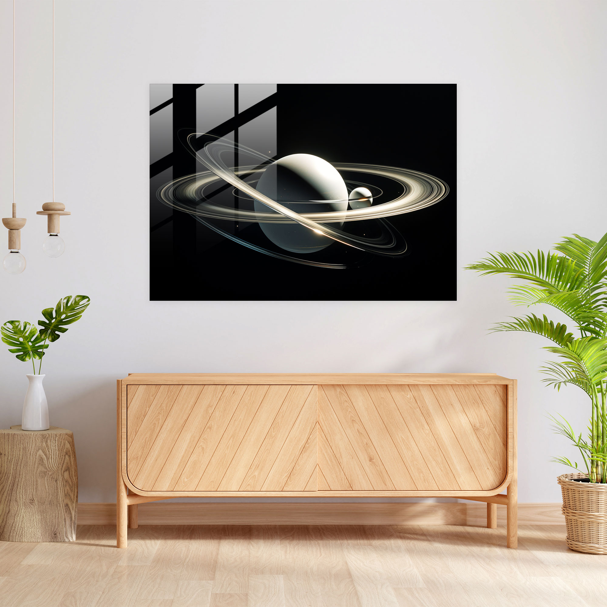 Saturn Geometric Glass Print - Earth, Wall Decoration, Metallic Tones, Contemporary