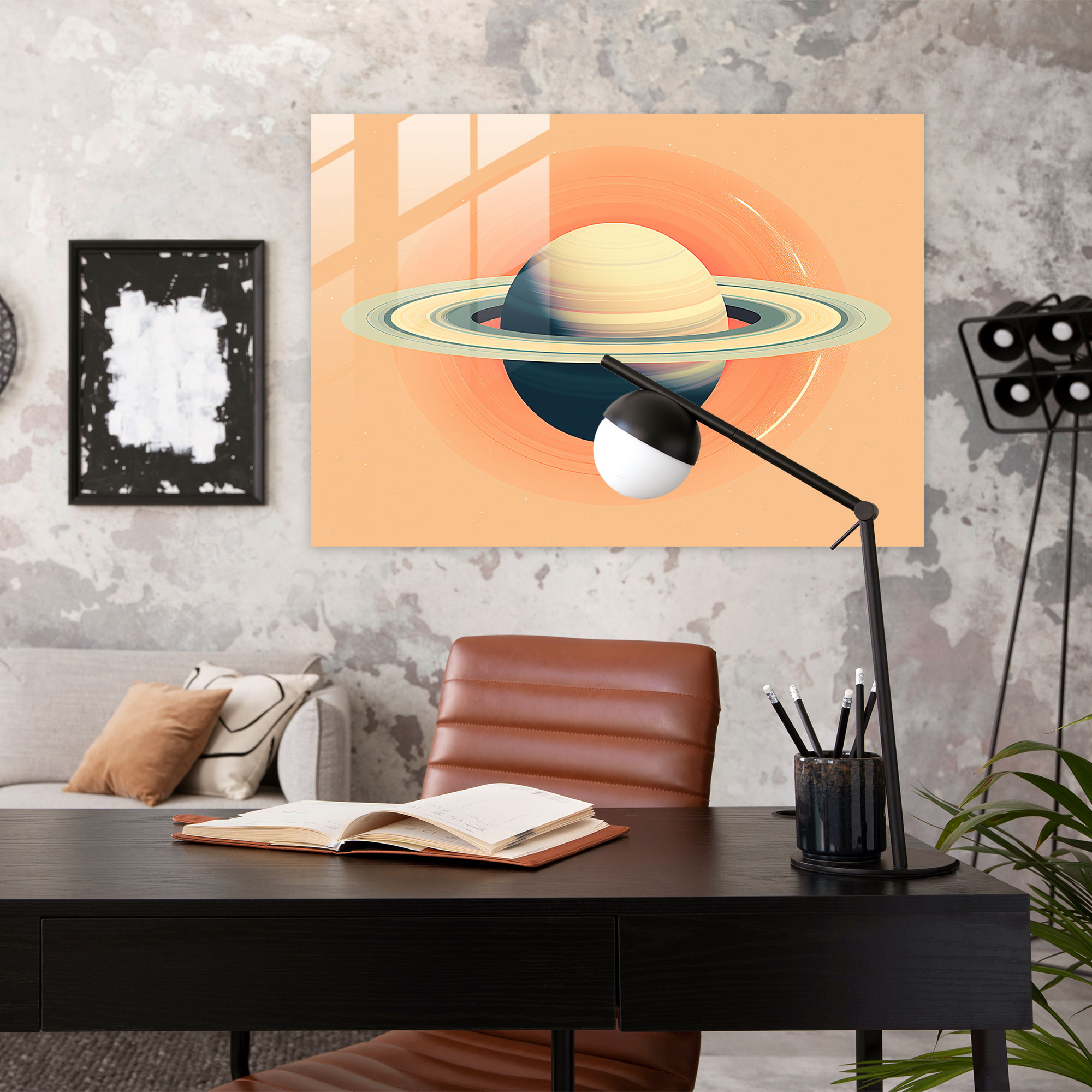 Saturn Retro Glass Print - Earth, Home Decoration, Saturn, Modern Art