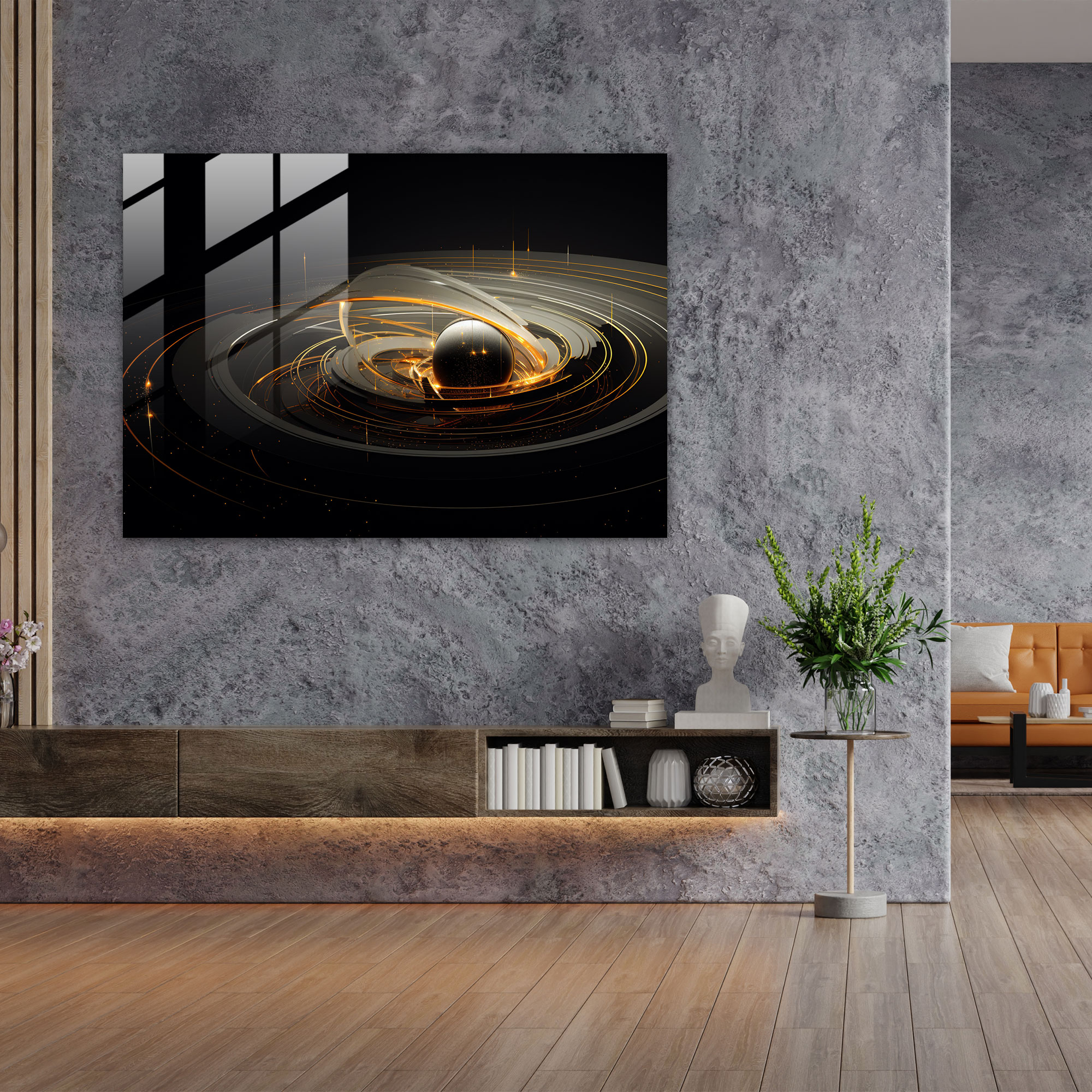 Saturn Glass Wall Art - Abstract Geometric Design - Earth, Glass Wall Art, Geometric Shapes, Wall Decoration