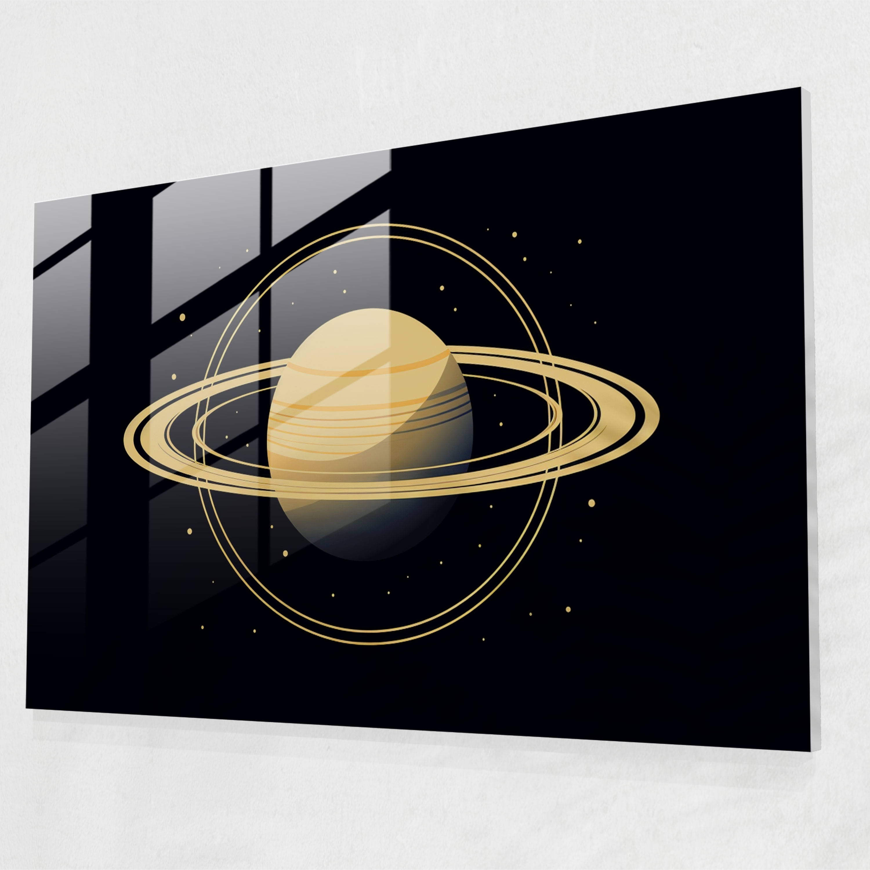 Saturn Glass Wall Art - Minimalist Silhouette - Earth, Saturn, Home Decoration, Glass Art