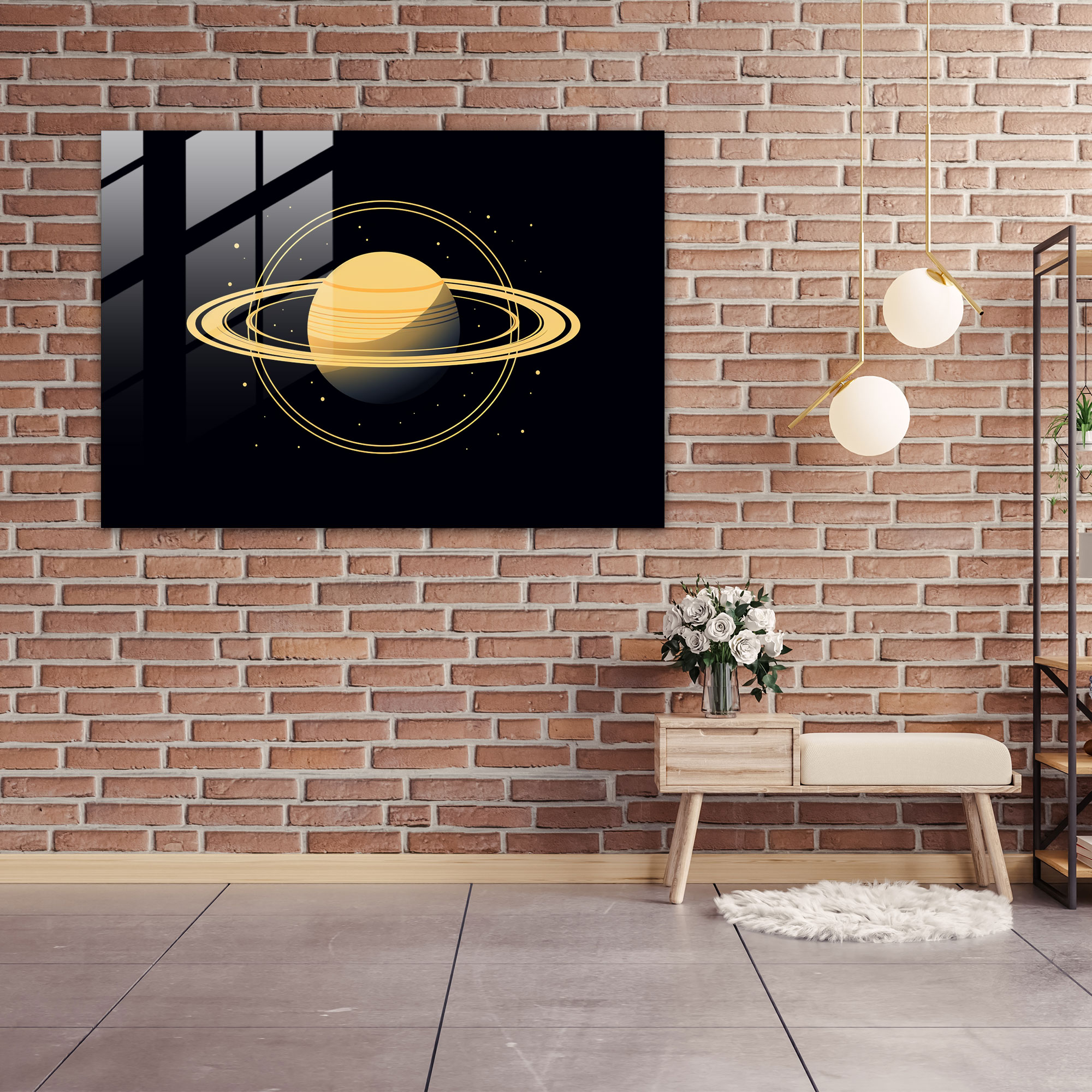 Saturn Glass Wall Art - Minimalist Silhouette - Earth, Saturn, Home Decoration, Glass Art
