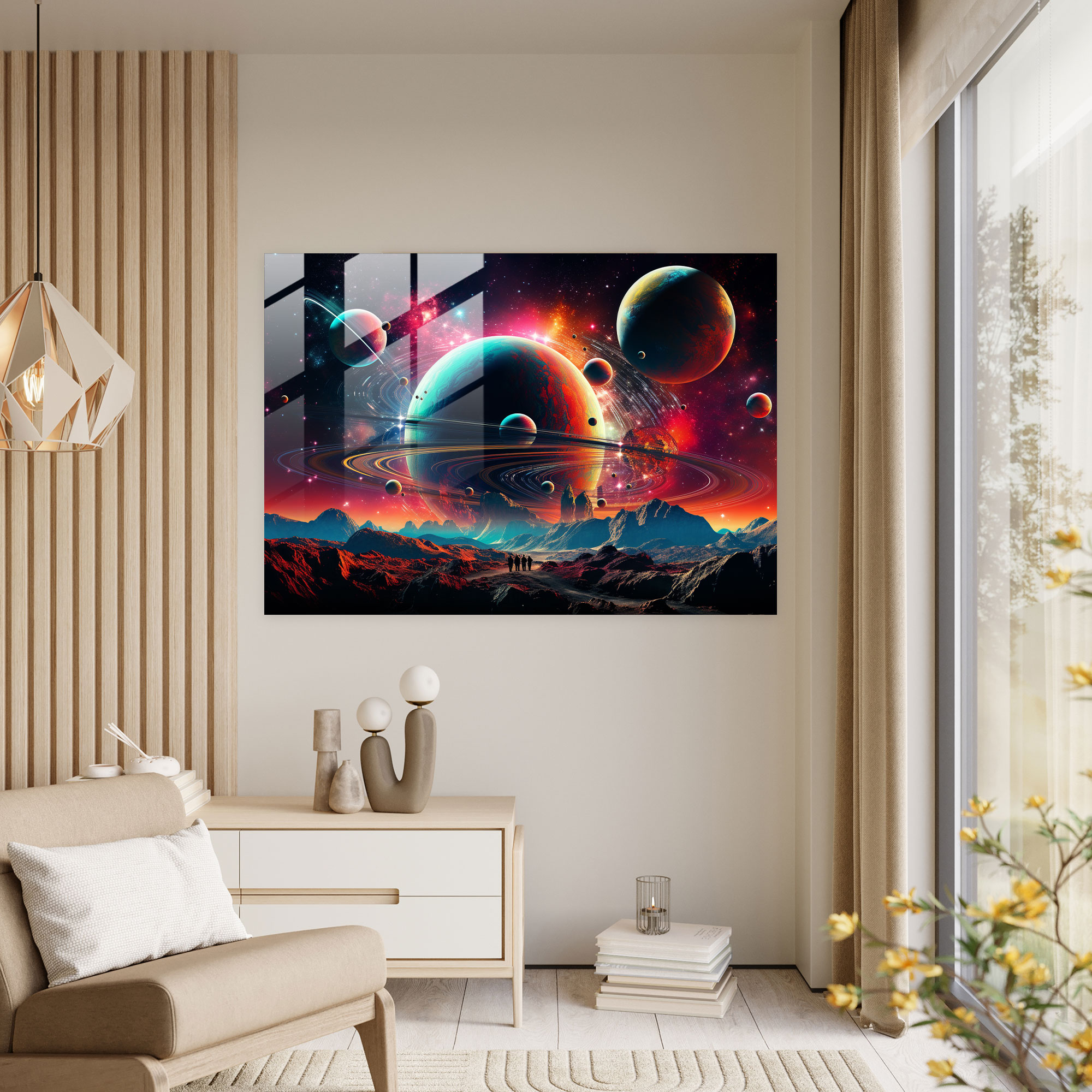 Futuristik Dijital Kolaj - Dünya Cam Tablo Modern Sanat