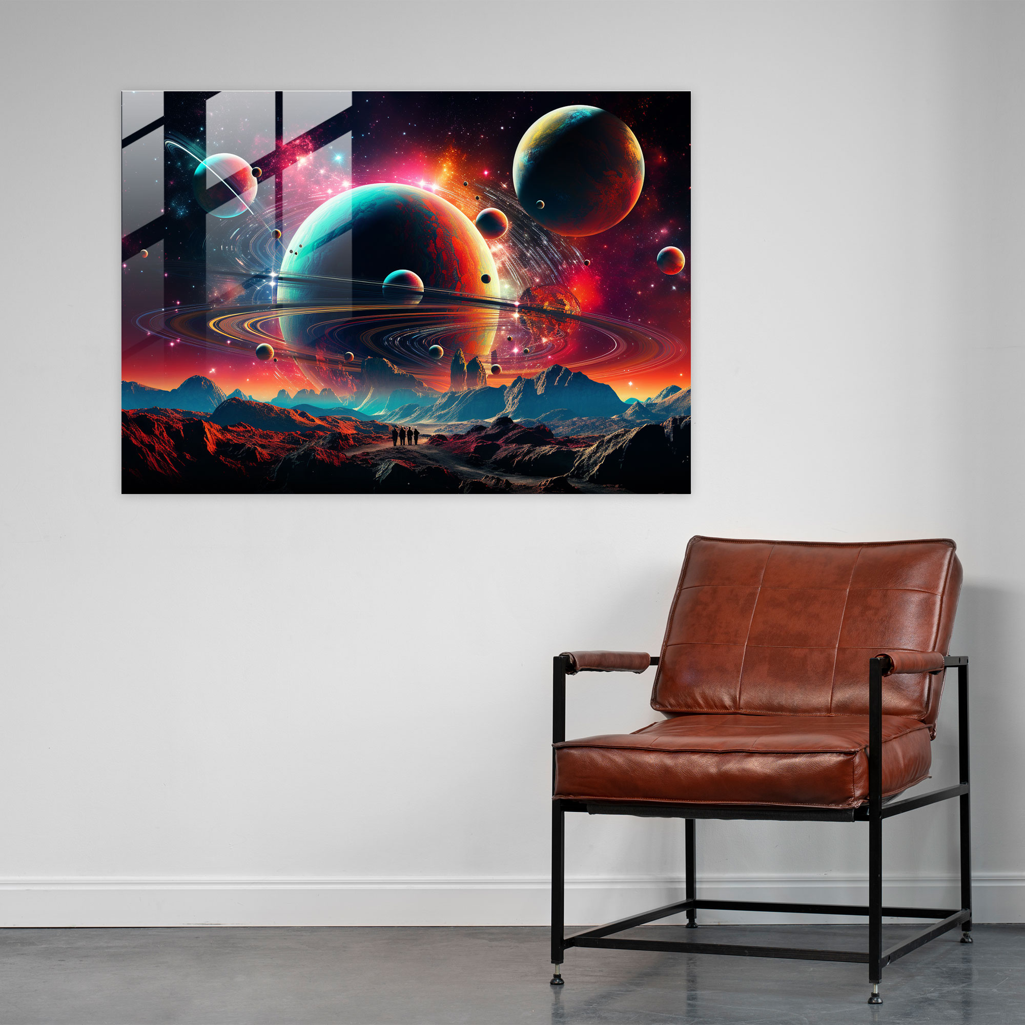 Futuristik Dijital Kolaj - Dünya Cam Tablo Modern Sanat