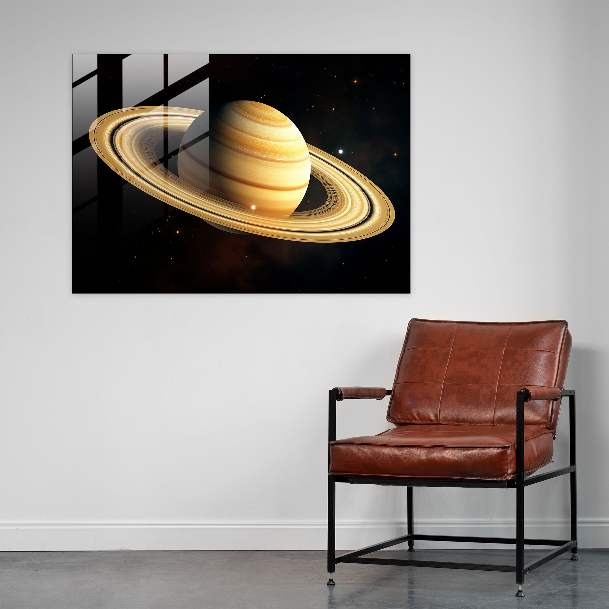 Saturn Glass Wall Art - Realistic 3D Rendering - Earth, Glass Wall Art, Home Decoration, Moons