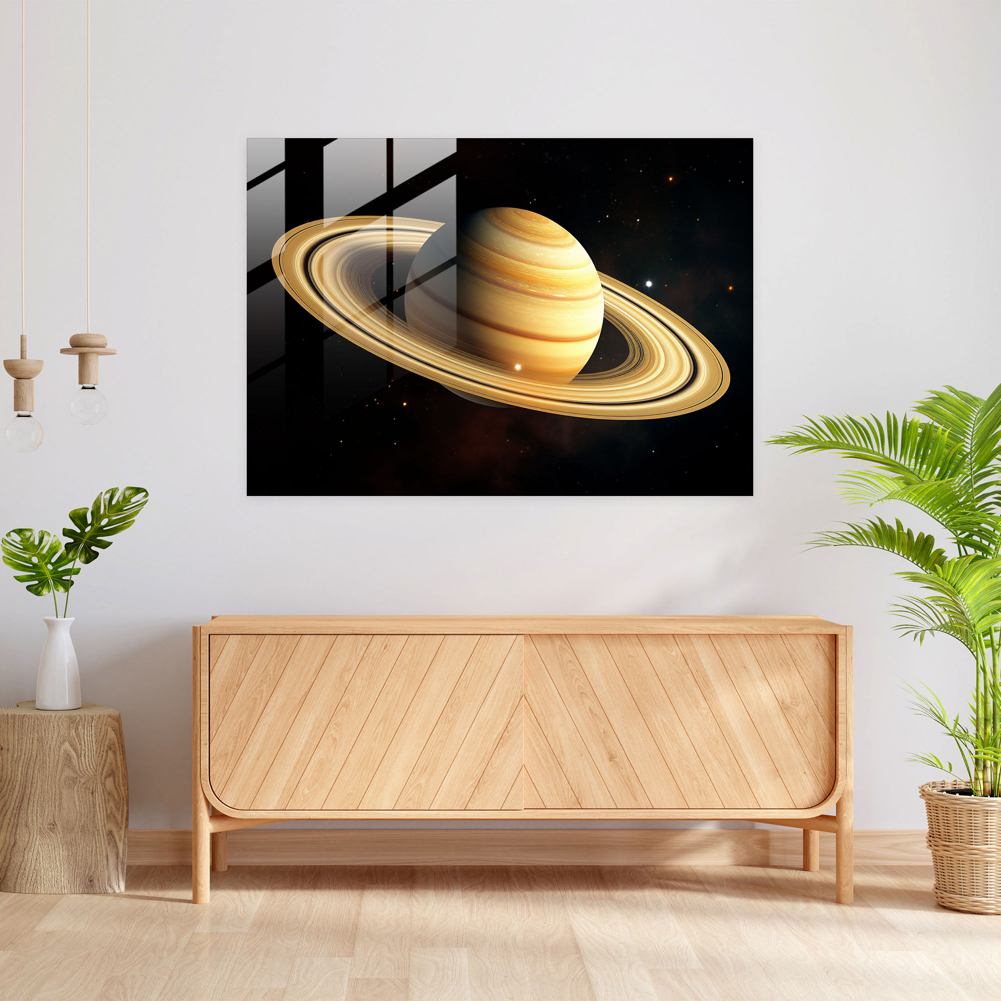 Saturn Glass Wall Art - Realistic 3D Rendering - Earth, Glass Wall Art, Home Decoration, Moons