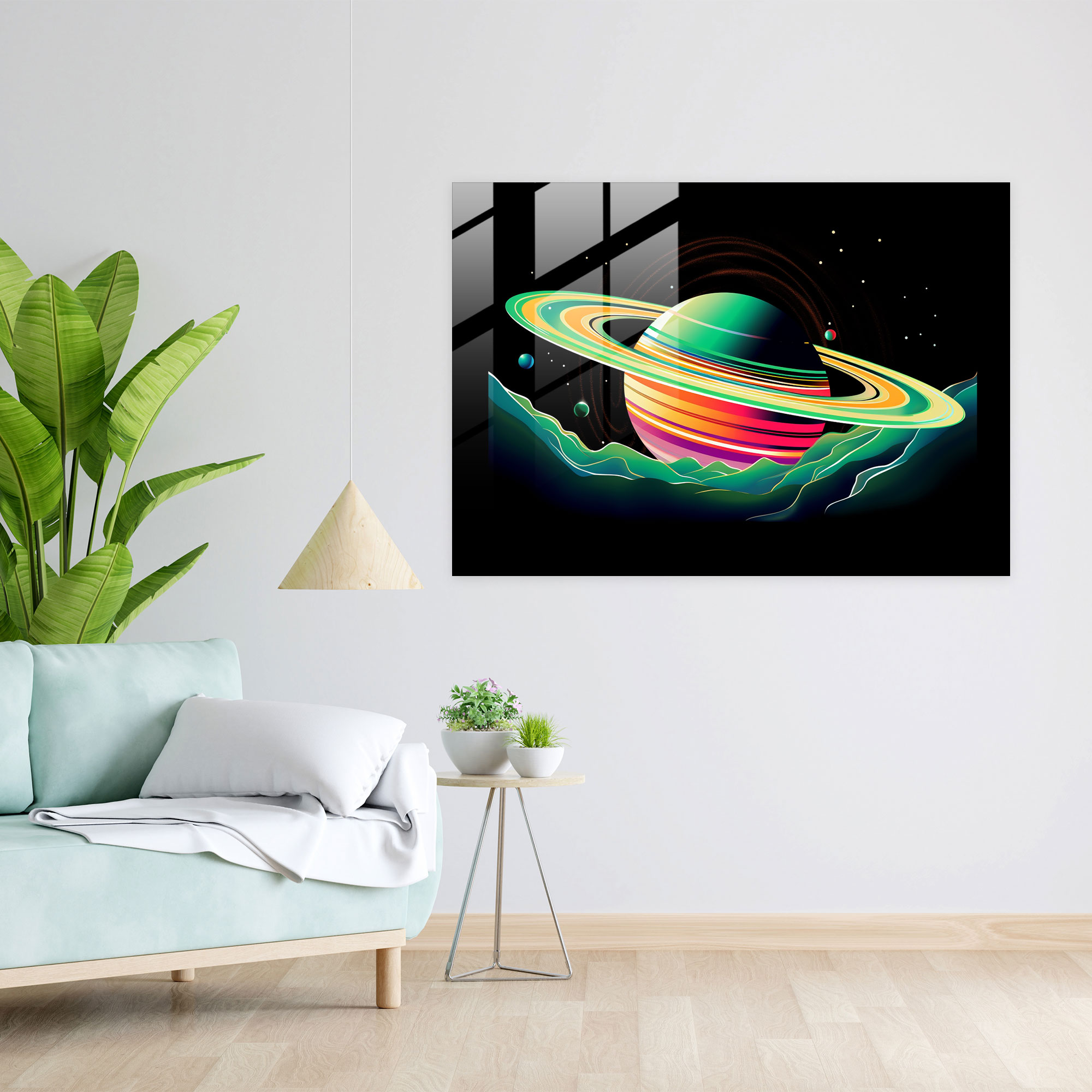 Saturn Glass Print - Pop Art Inspired Illustration - Earth, Glass Wall Art, Modern Art, Retro Charm