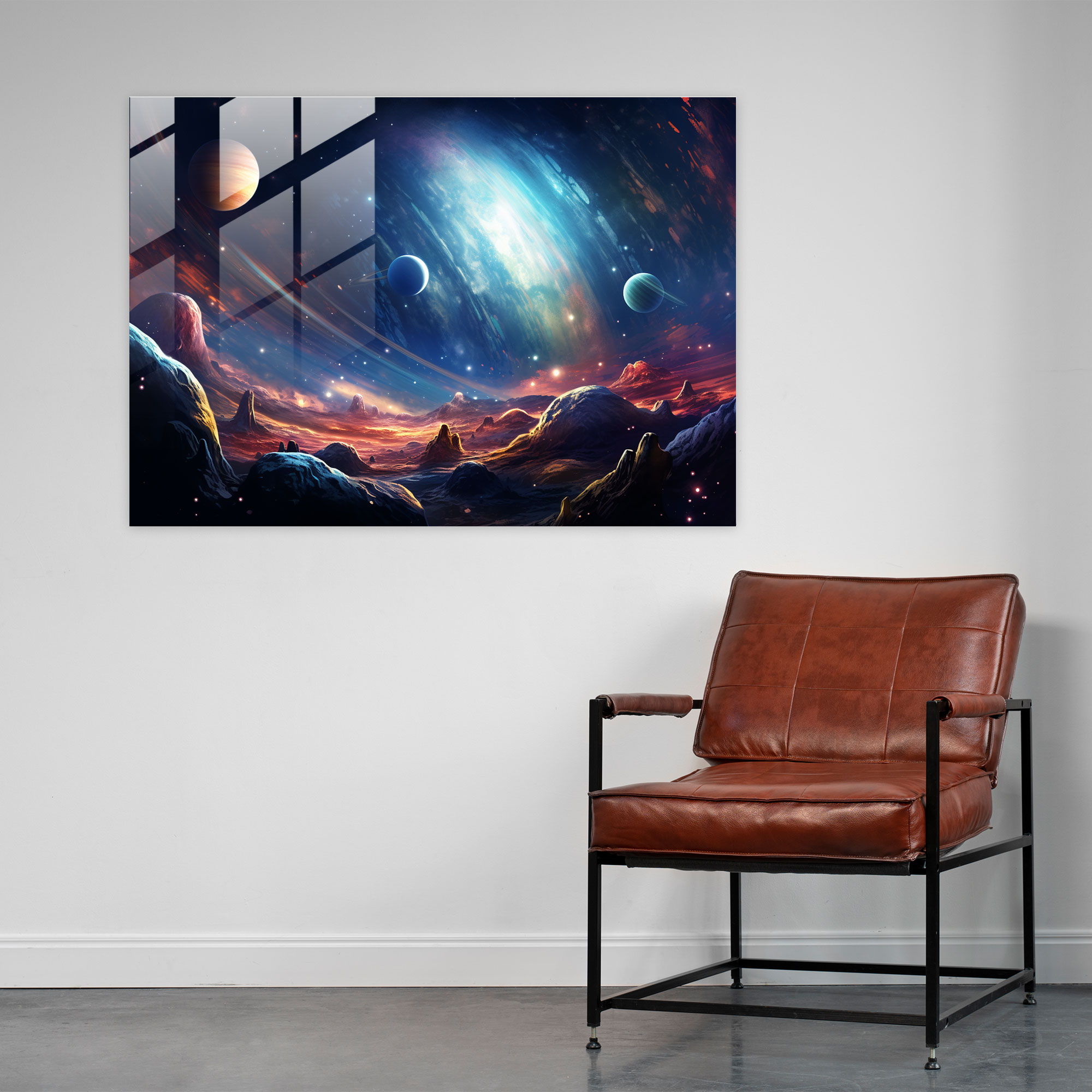 Glasbild Kosmischer Jupiter - Erde Moderne Kunst Glas Kunst Kosmische Reise