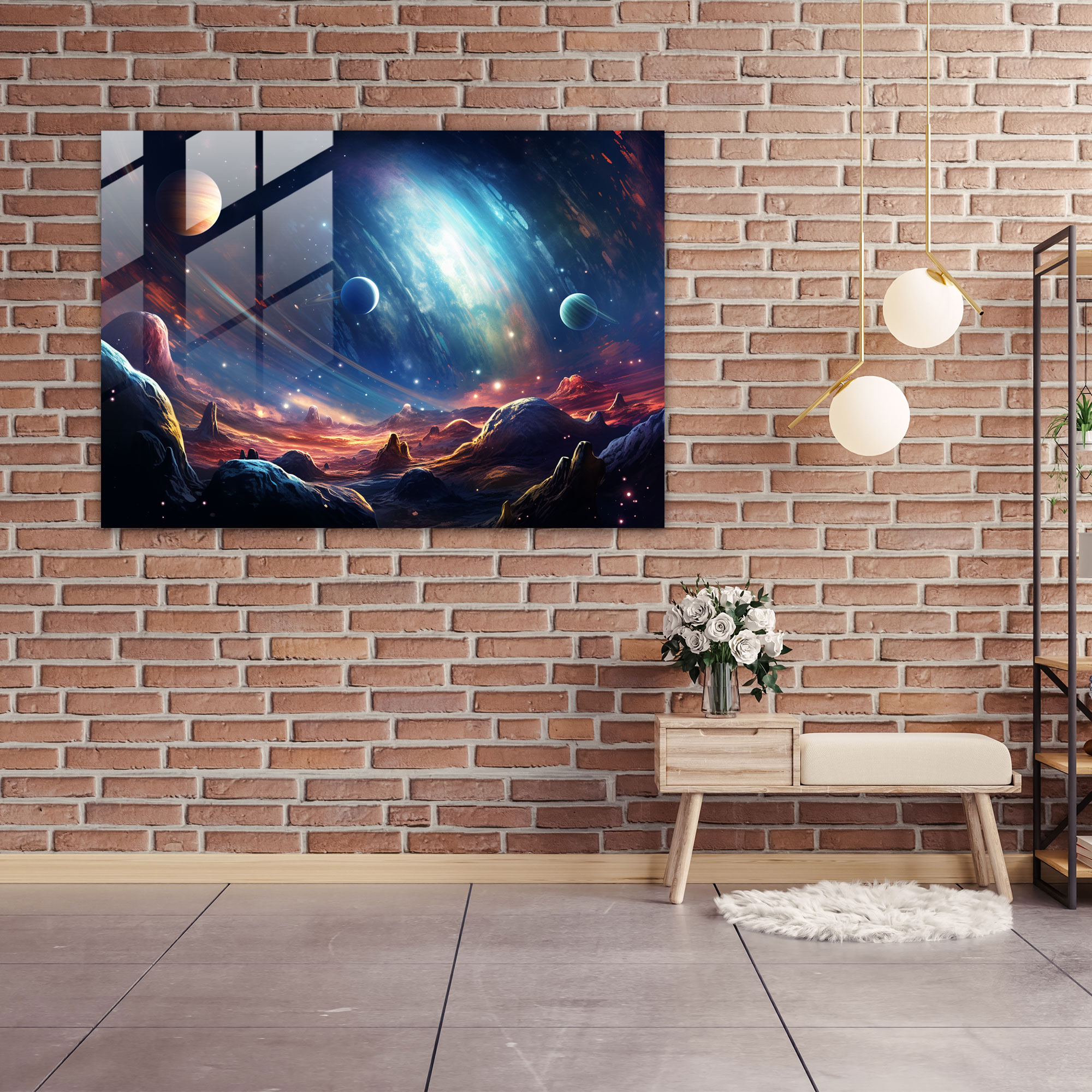 Glasbild Kosmischer Jupiter - Erde Moderne Kunst Glas Kunst Kosmische Reise