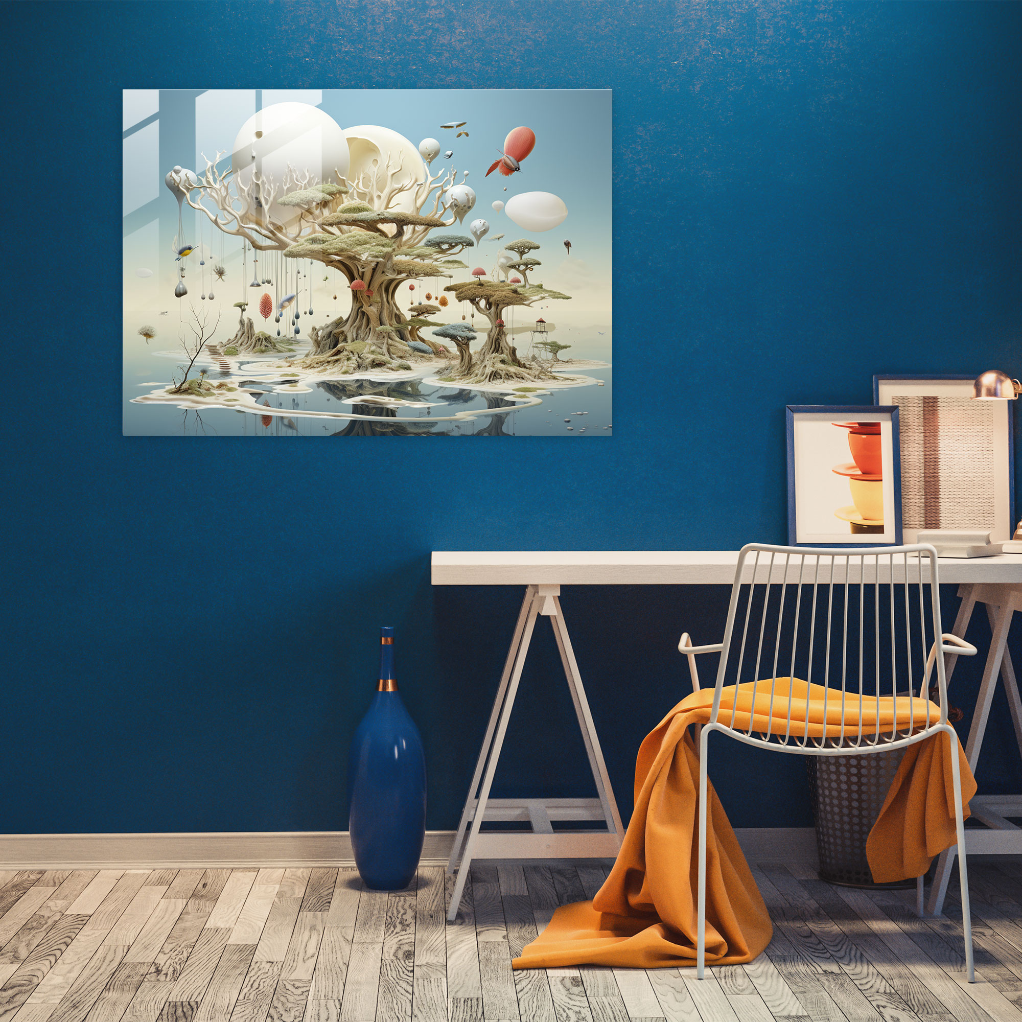 Surreal Glass Print Of Jupiter - Earth, Floating Islands, Glass Print, Surreal