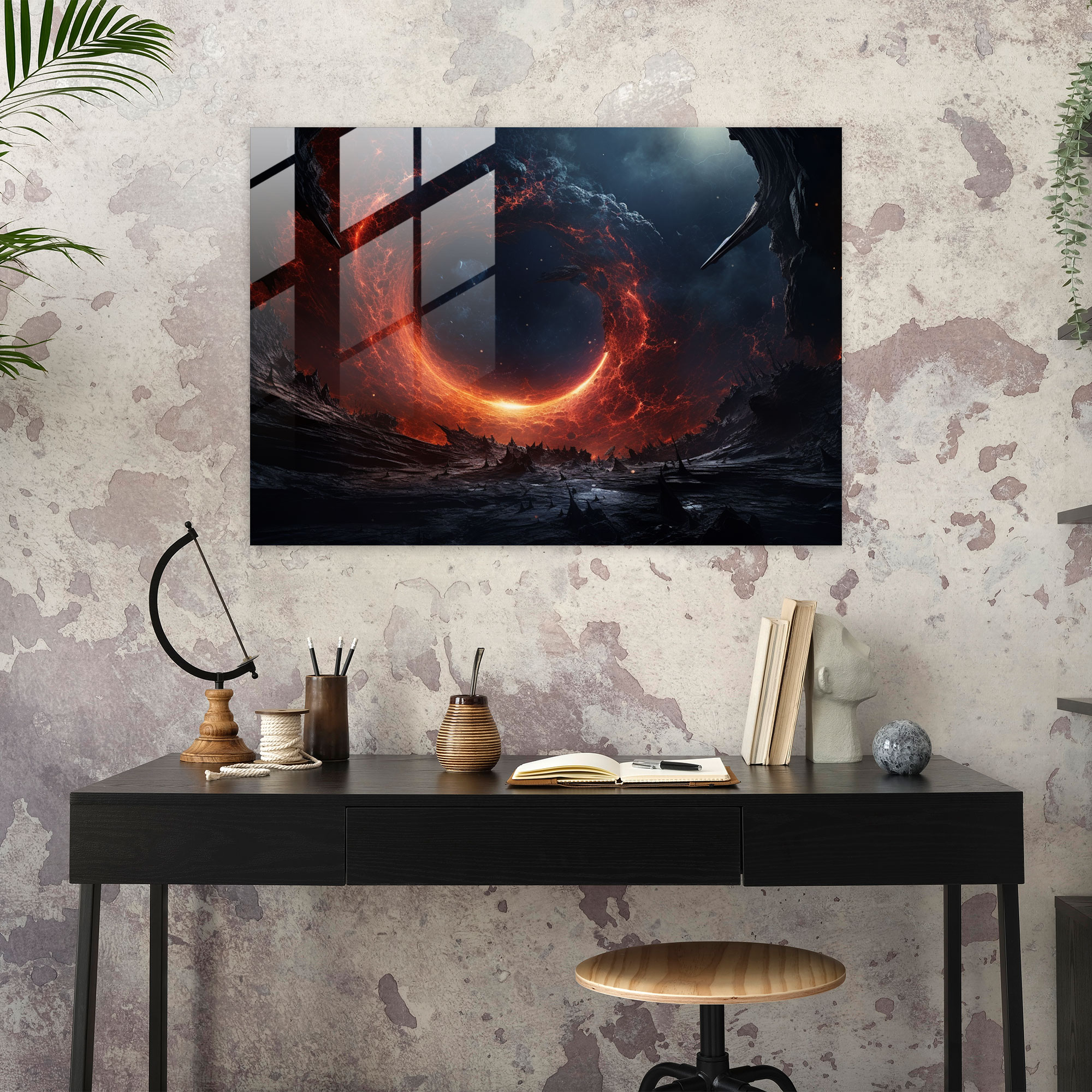 Mysterious Black Hole Glass Print - Earth, Interstellar Scene, Glass Art, Devouring Celestial Bodies