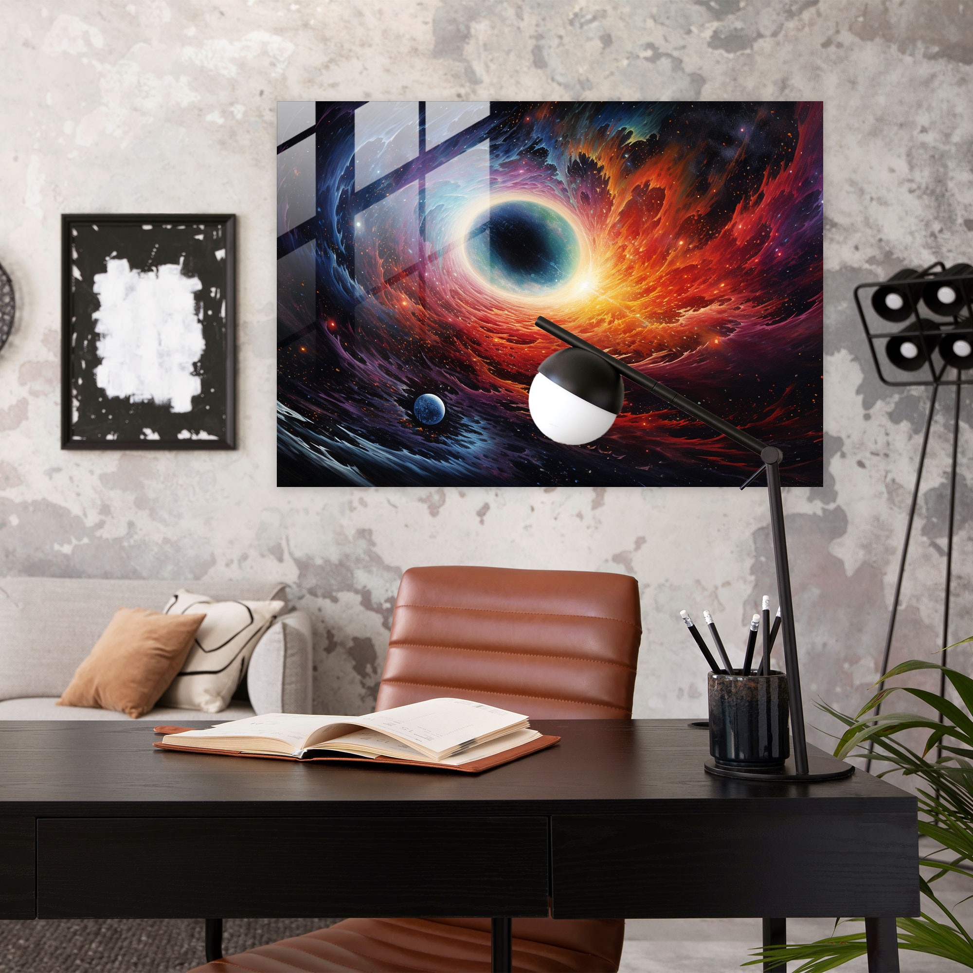 Canlı Siyah Delik Cam Tablo - Dünya Modern Sanat Cam Duvar Sanatı Duvar Dekorasyonu