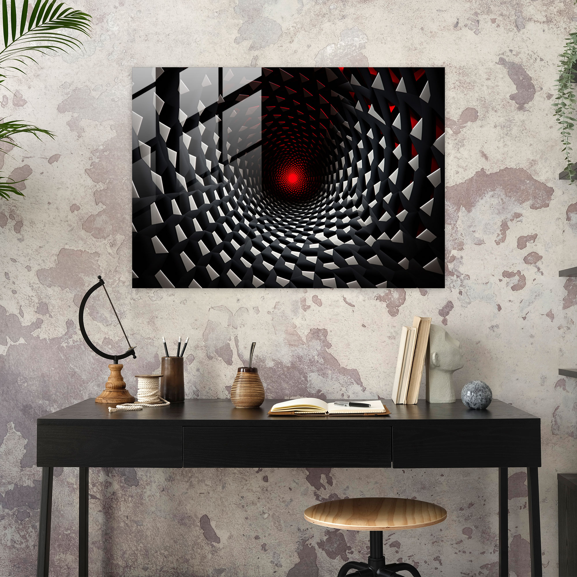 Geometric Black Hole Glass Print - Earth, Black Hole, Geometric Design, Bold