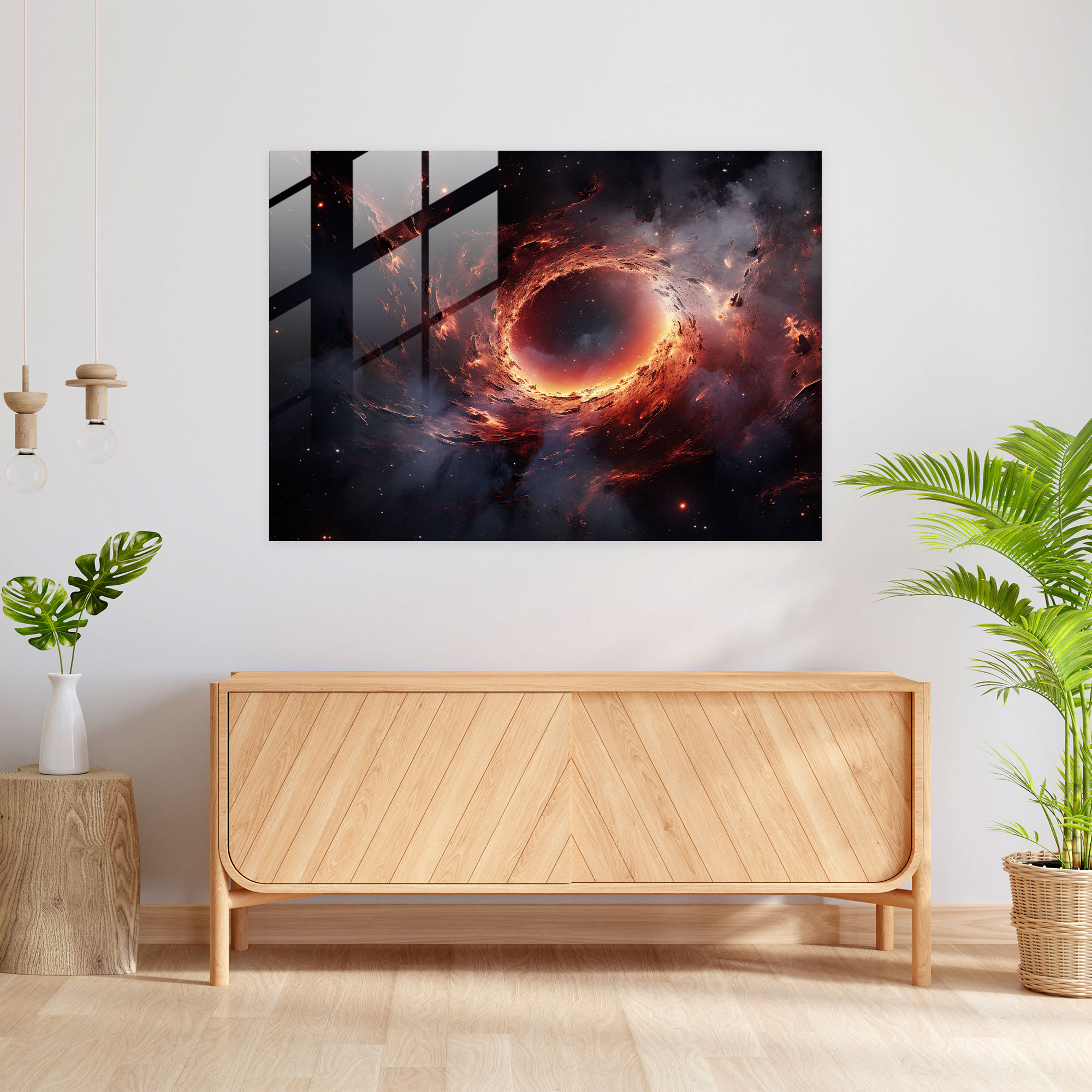 Cosmic Black Hole Glass Print - Earth, Black Hole, Vibrant Colors, Glass Art