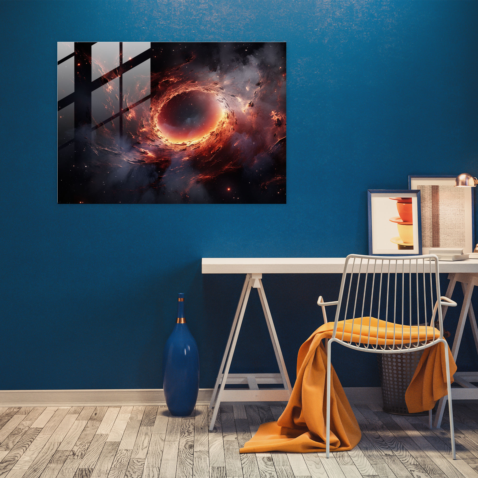 Cosmic Black Hole Glass Print - Earth, Black Hole, Vibrant Colors, Glass Art