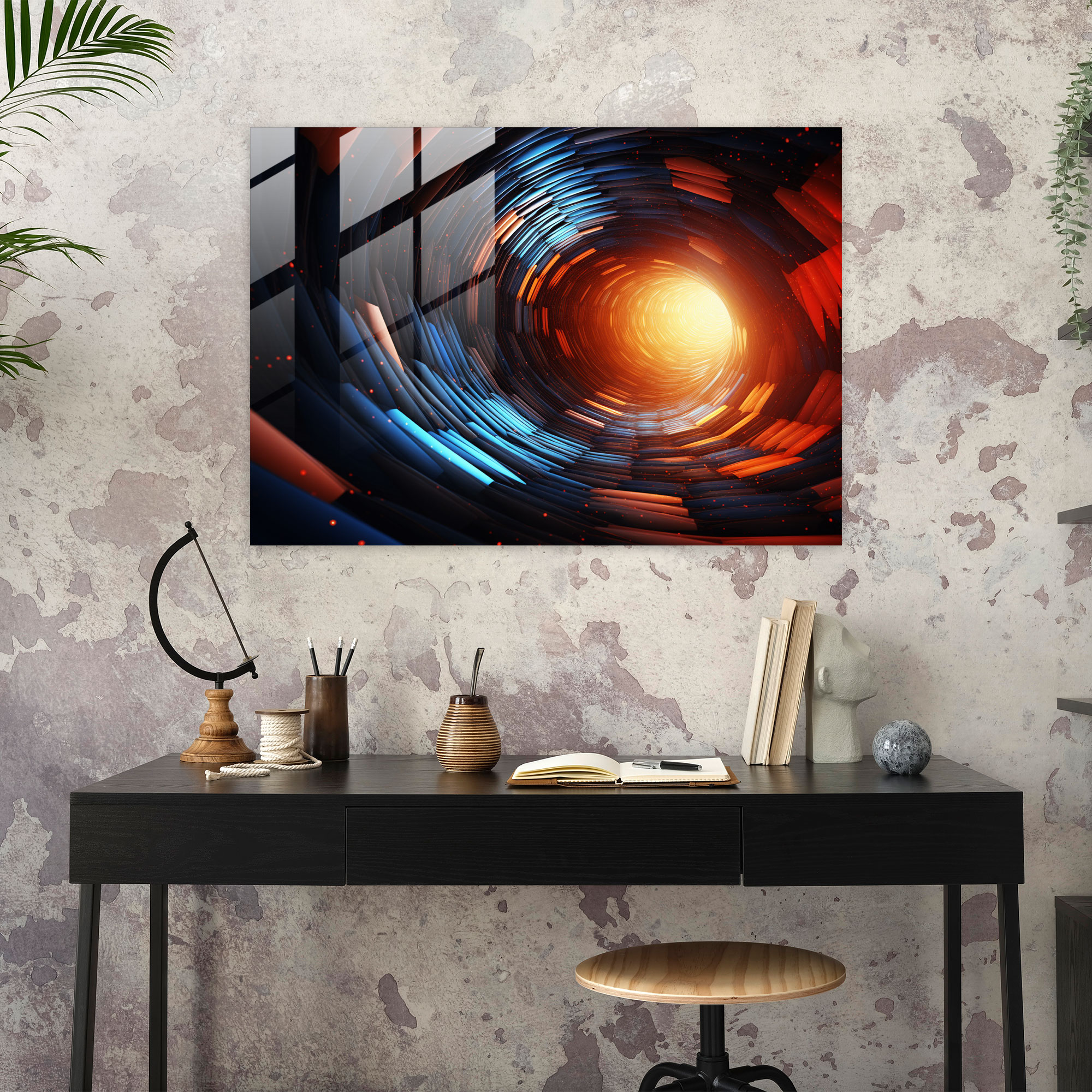 Distorted Space-Time Glass Print - Earth, Black Hole, Glass Art, Subtle Color Palette