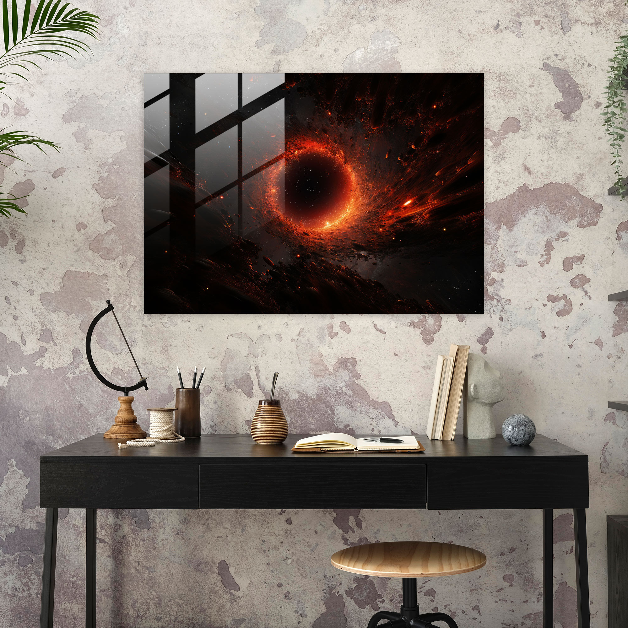 Singularity Glass Print - Earth, Subtle Textures, Wall Decoration, Black Hole