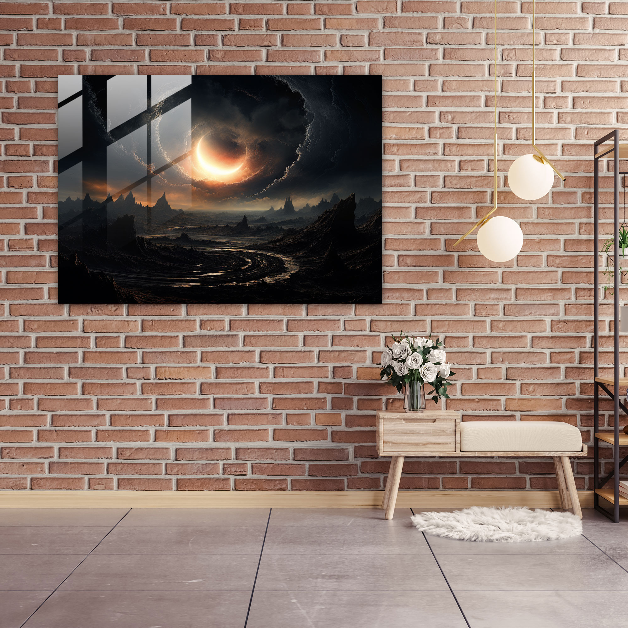 Celestial Black Hole Glass Print - Earth, Focal Point, Glass Wall Art, Celestial Scene