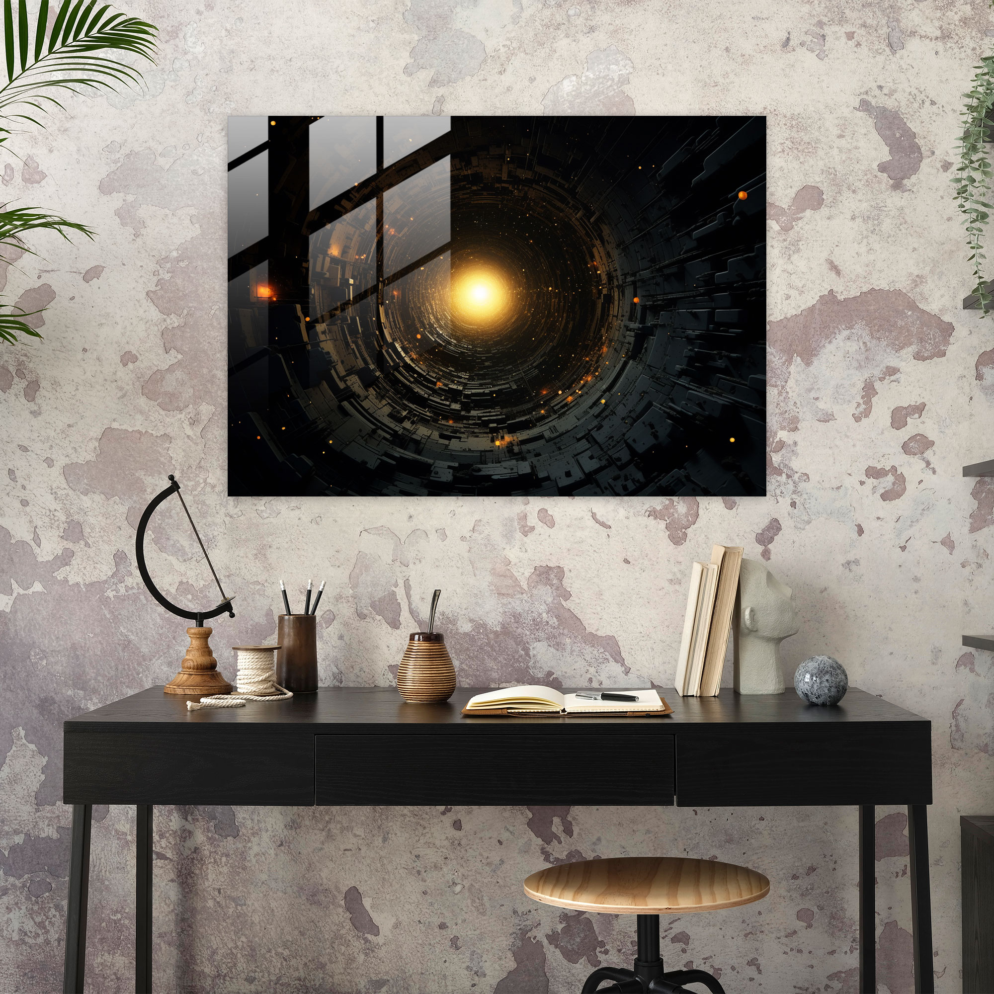 Fractal Black Hole Glass Print - Earth, Glass Print, Glass Wall Art, Abstract Fractal
