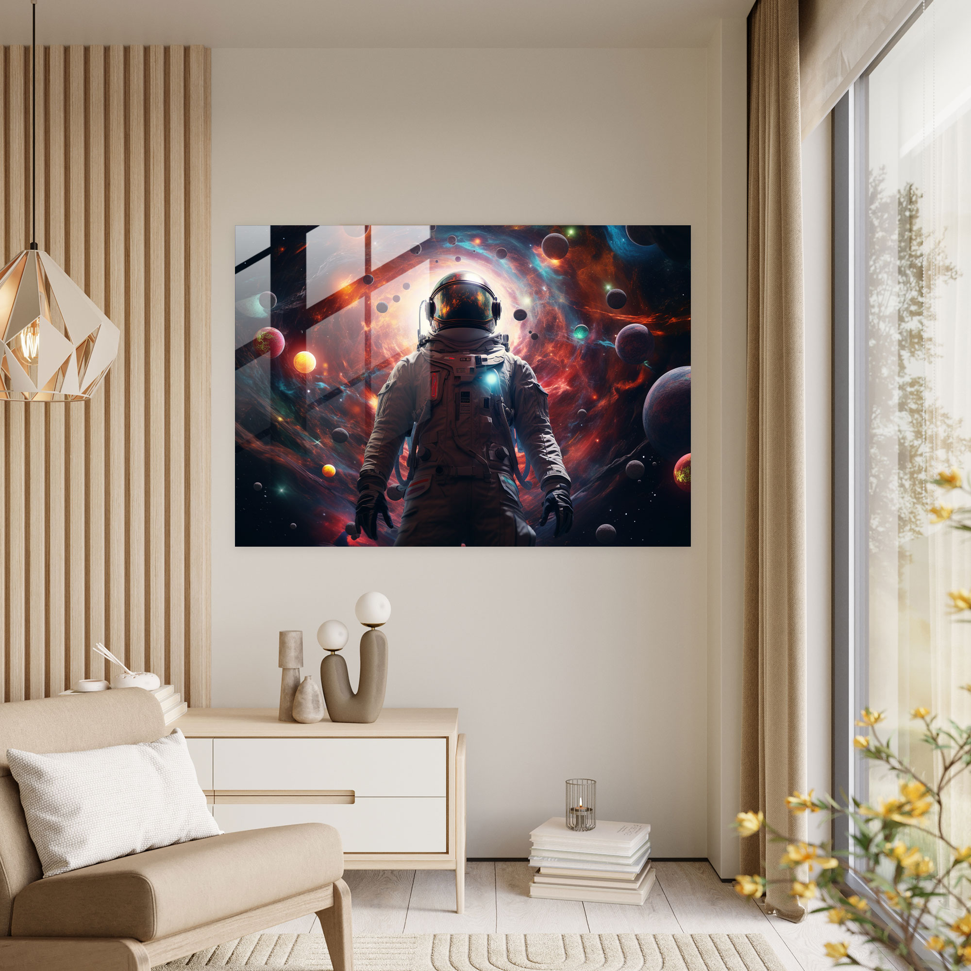 Astronot Cam Tablo - Dünya Modern Sanat Gezegenler Astronot