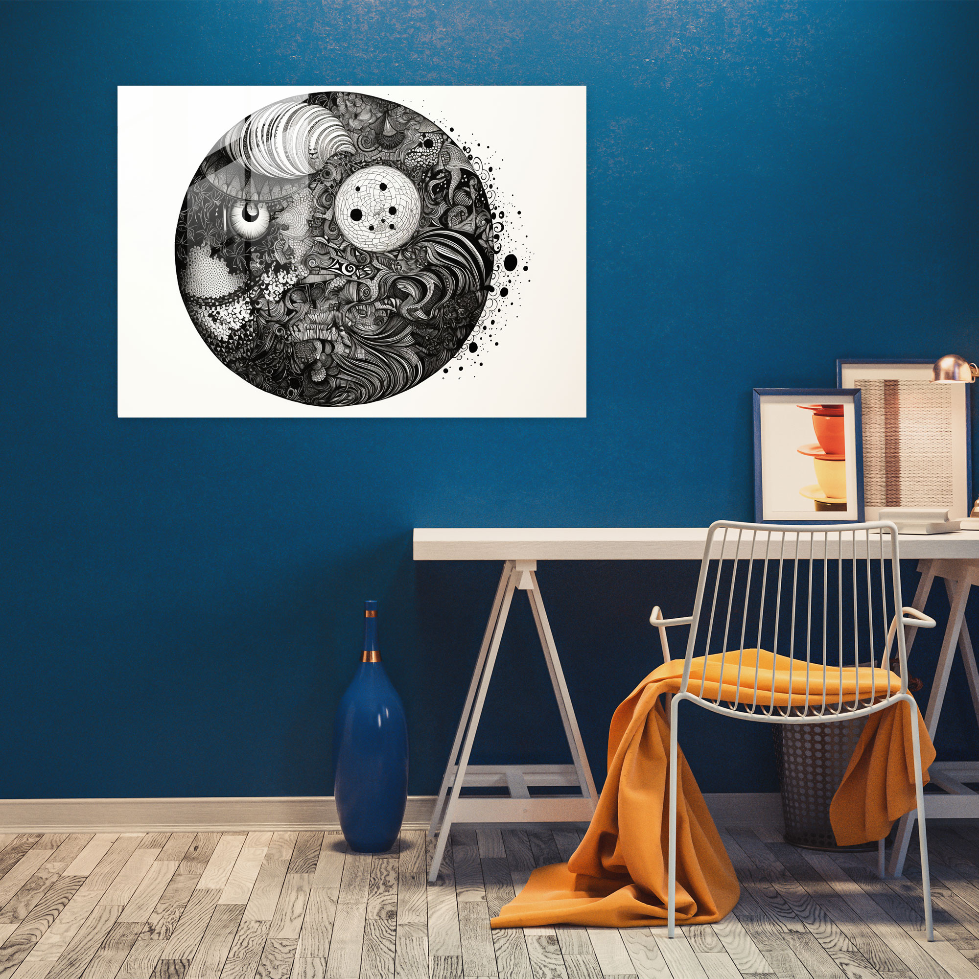 Minimalist Planets Glass Print - Earth, Intricate Patterns, Minimalist, Ink Sketch
