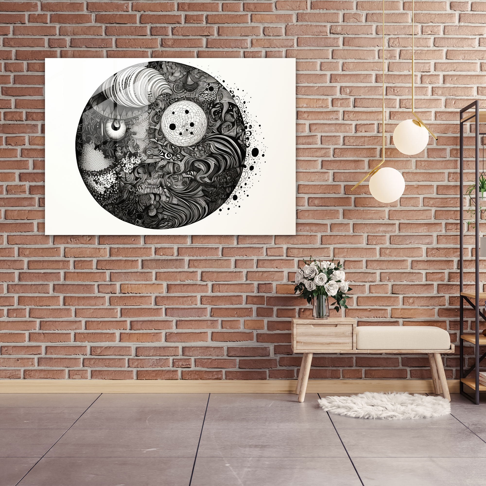 Minimalist Planets Glass Print - Earth, Intricate Patterns, Minimalist, Ink Sketch