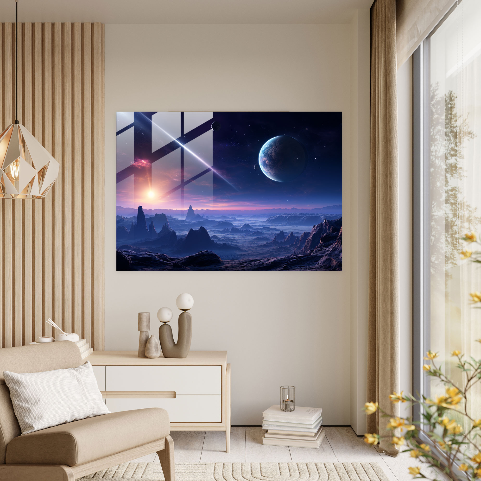 Photorealistic Planets Glass Print - Earth, Universe, Wall Decoration, Photorealistic