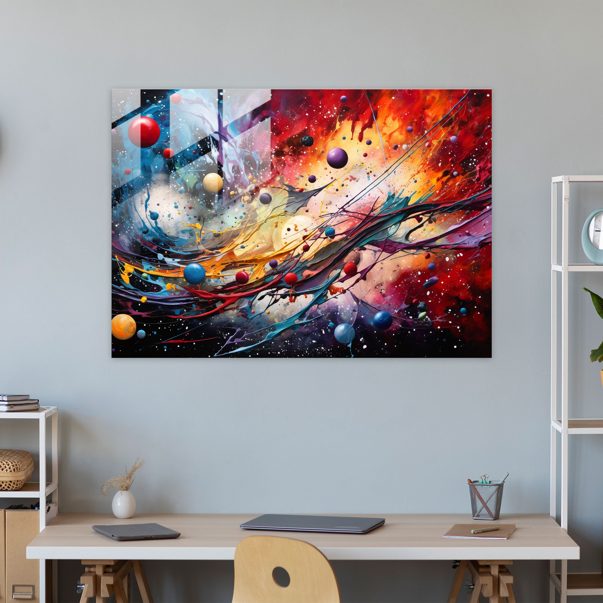 Colliding Planets Glass Print - Earth, Planets Colliding, Mixed Media Artwork, Glass Print