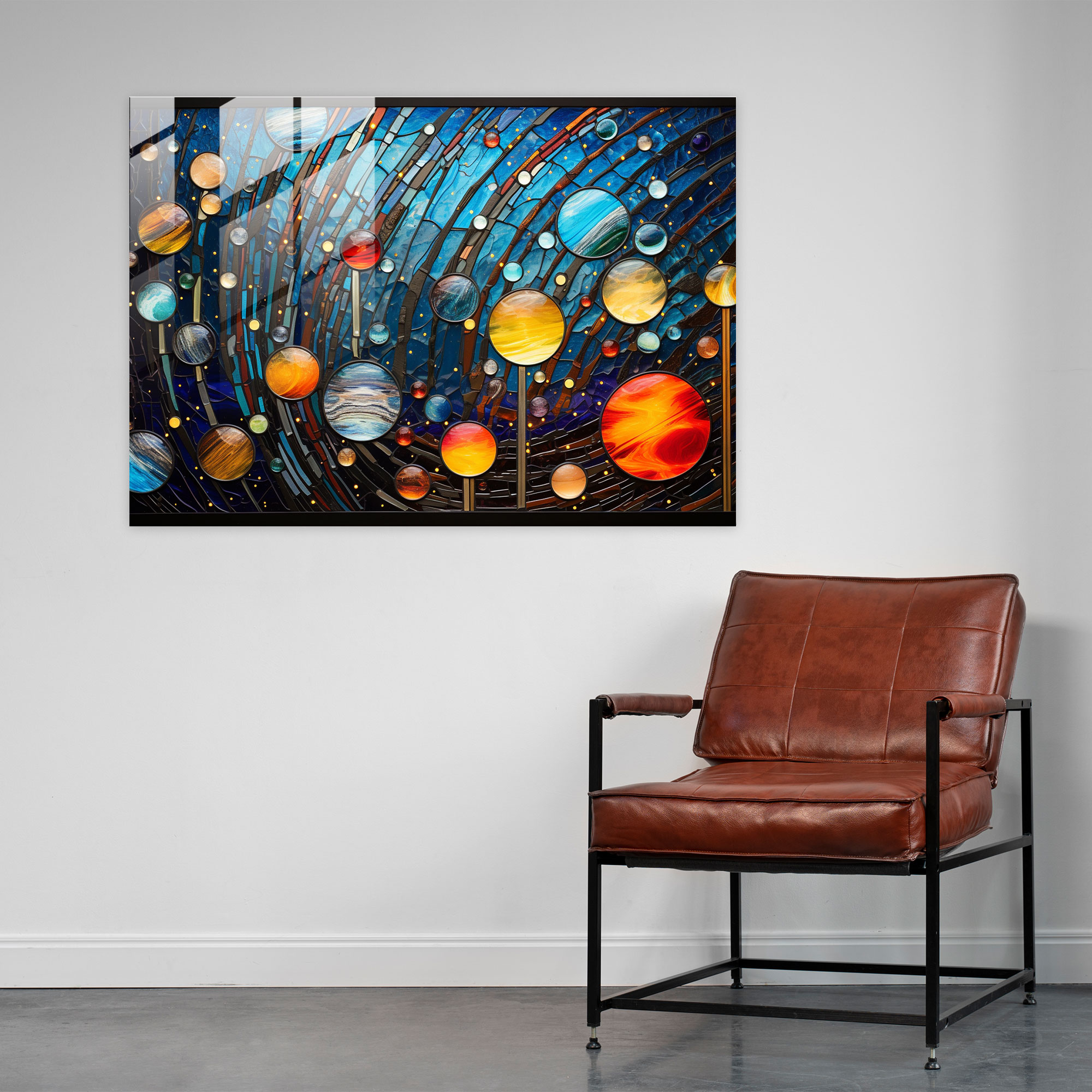 Geometrisches Planeten Glasbild - Erde Wohnkultur lebendige Farben Planeten