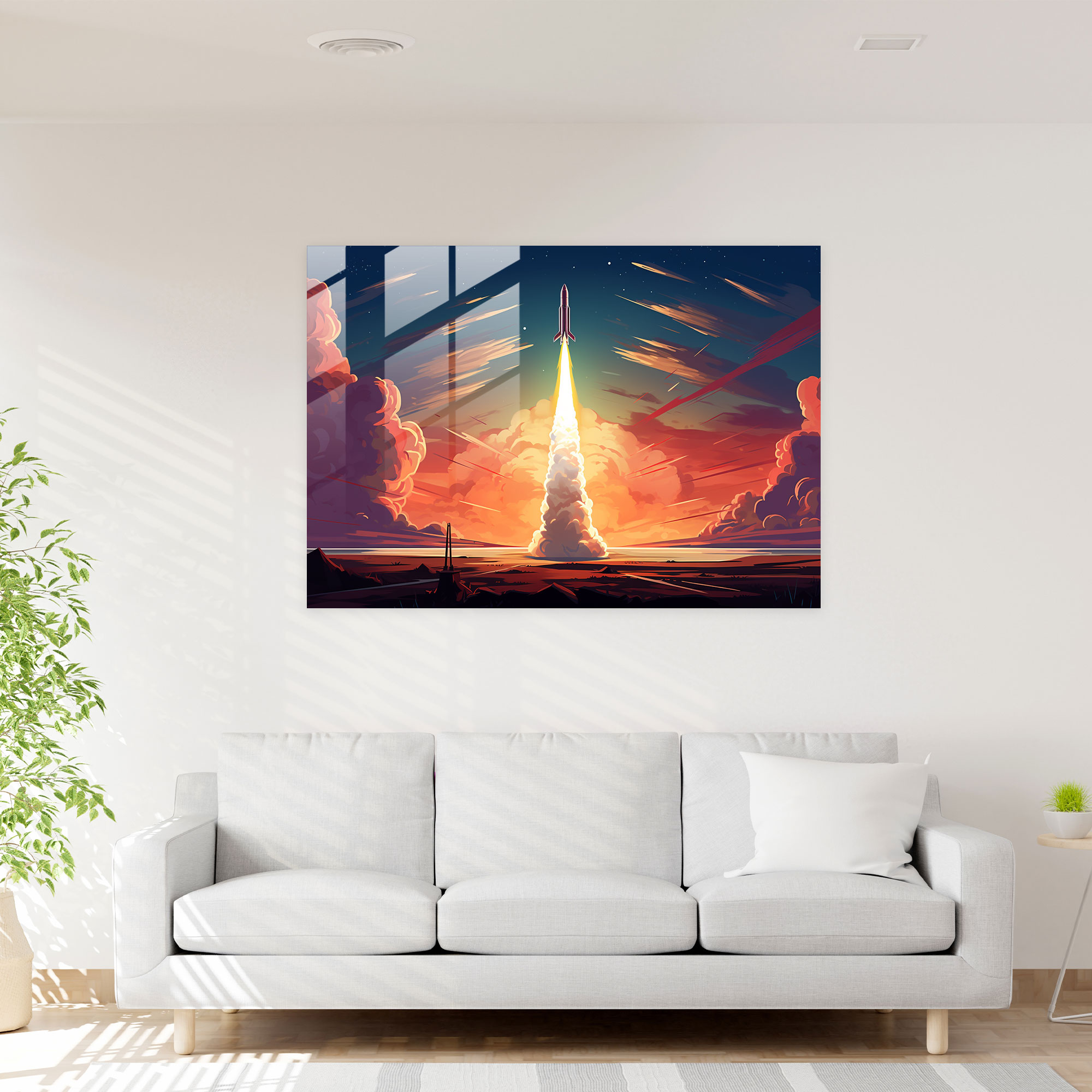 Roket Gezegenler Cam Tablo - Dünya Uzak Gezegen Gezegenler Modern Sanat