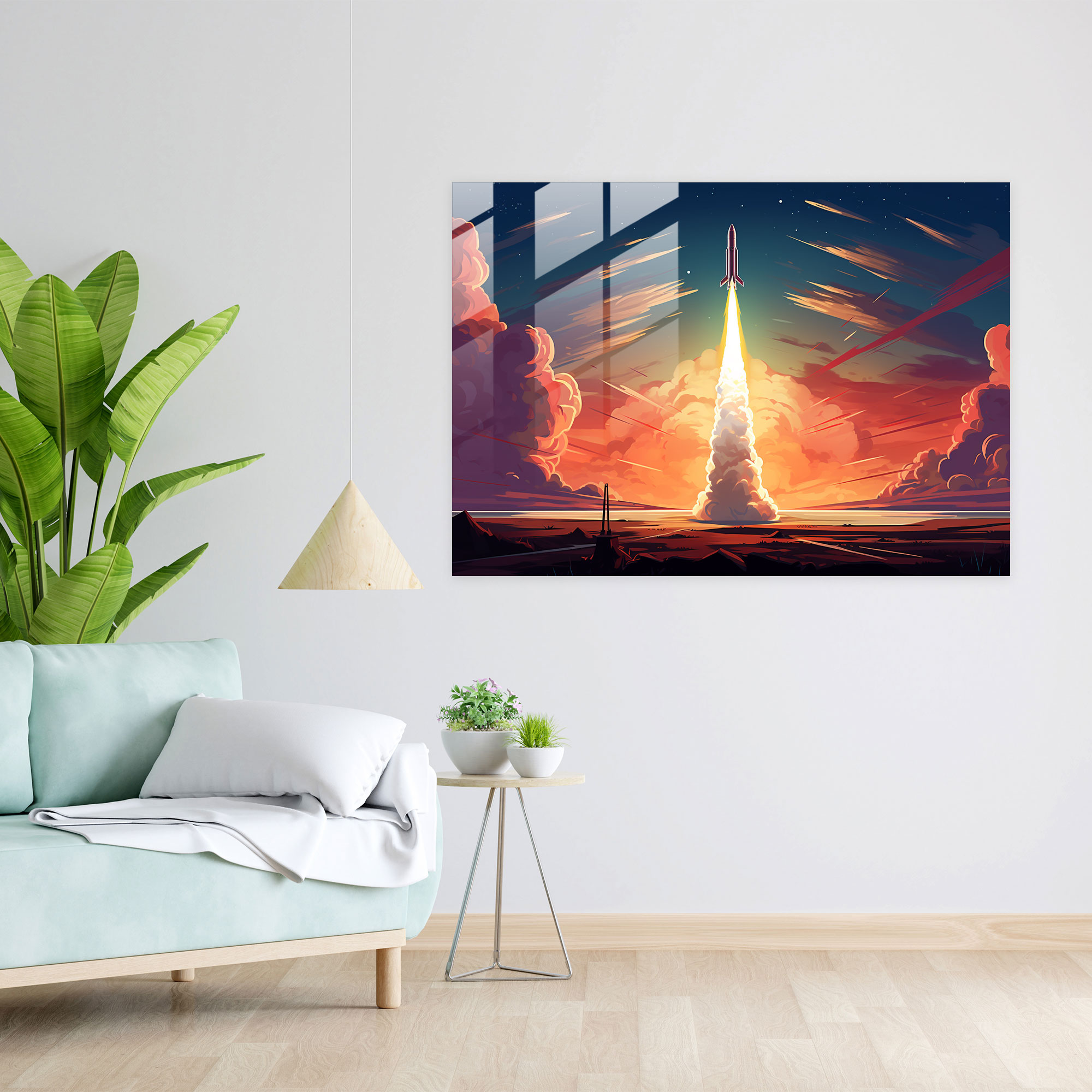 Roket Gezegenler Cam Tablo - Dünya Uzak Gezegen Gezegenler Modern Sanat