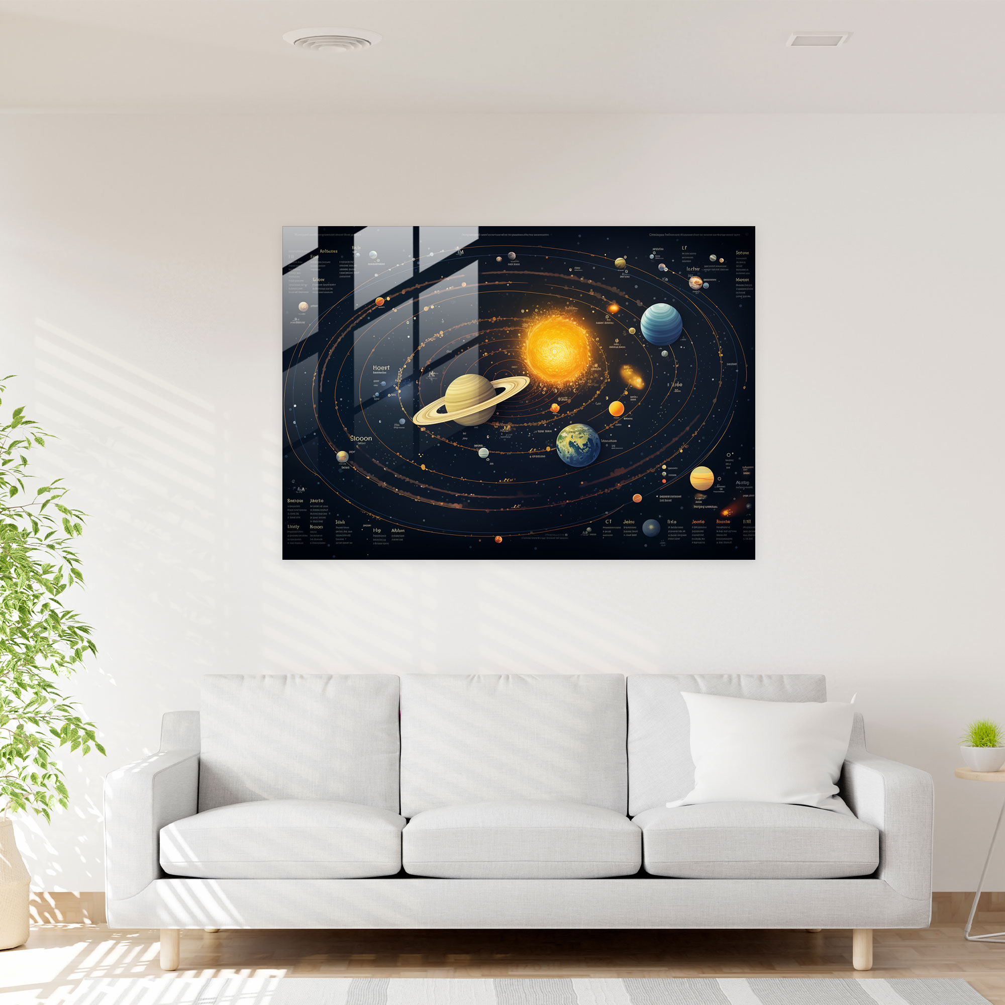 Güneş Sistemi Cam Tablosu - Dünya Cam Sanat Gezegenler Duvar Dekorasyonu