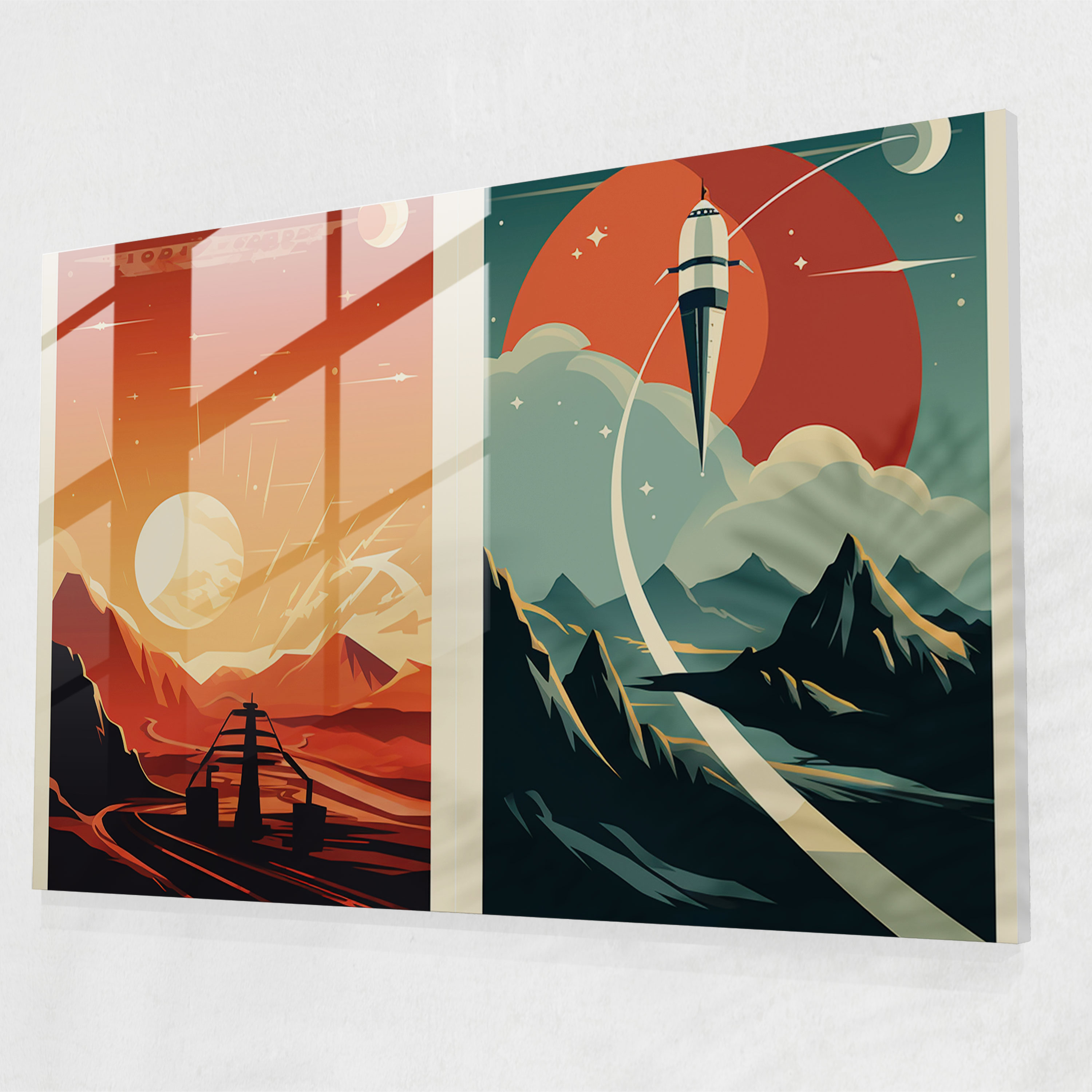 Retro Planets Glass Print - Earth, Wall Decoration, Space Travel, Adventurous