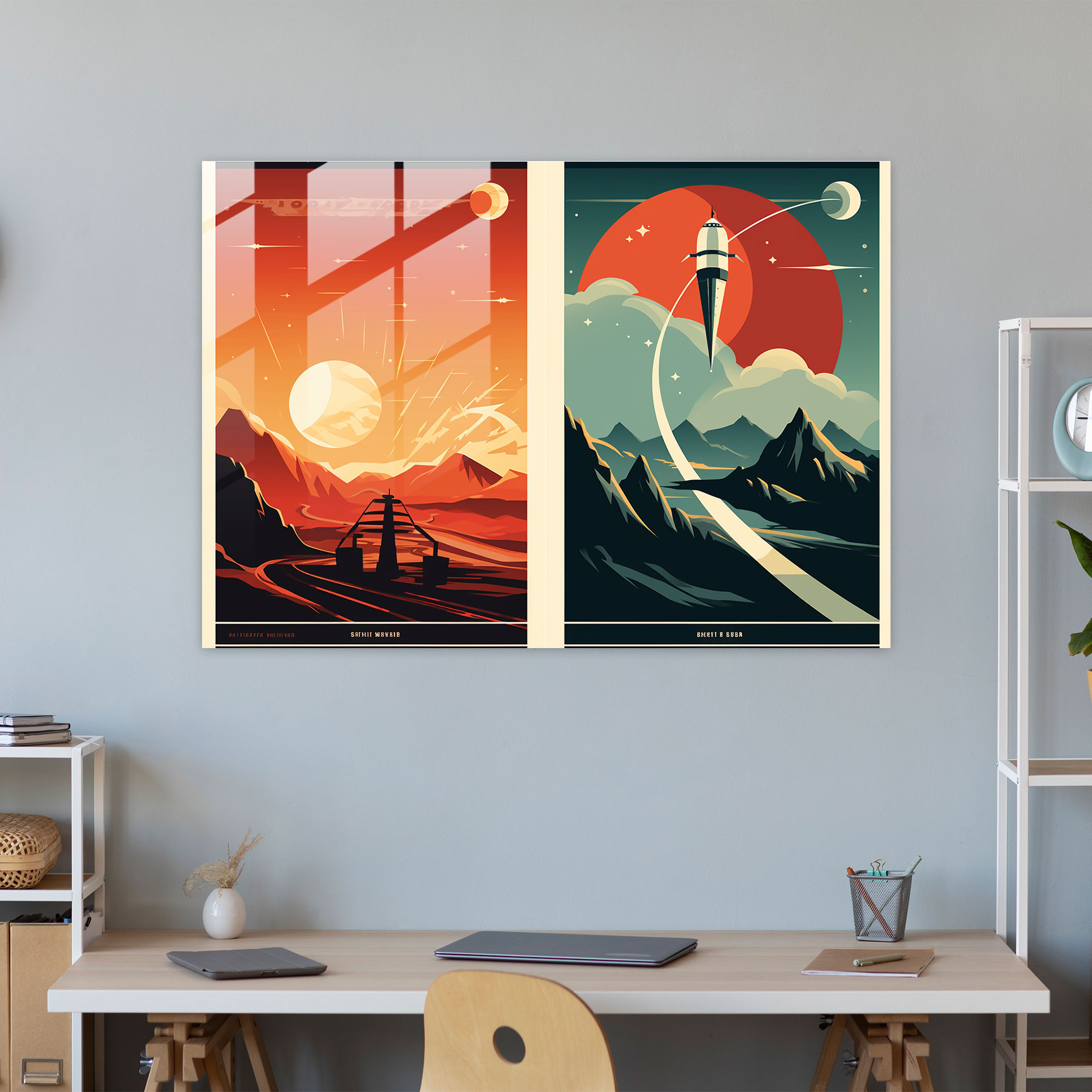 Retro Planets Glass Print - Earth, Wall Decoration, Space Travel, Adventurous