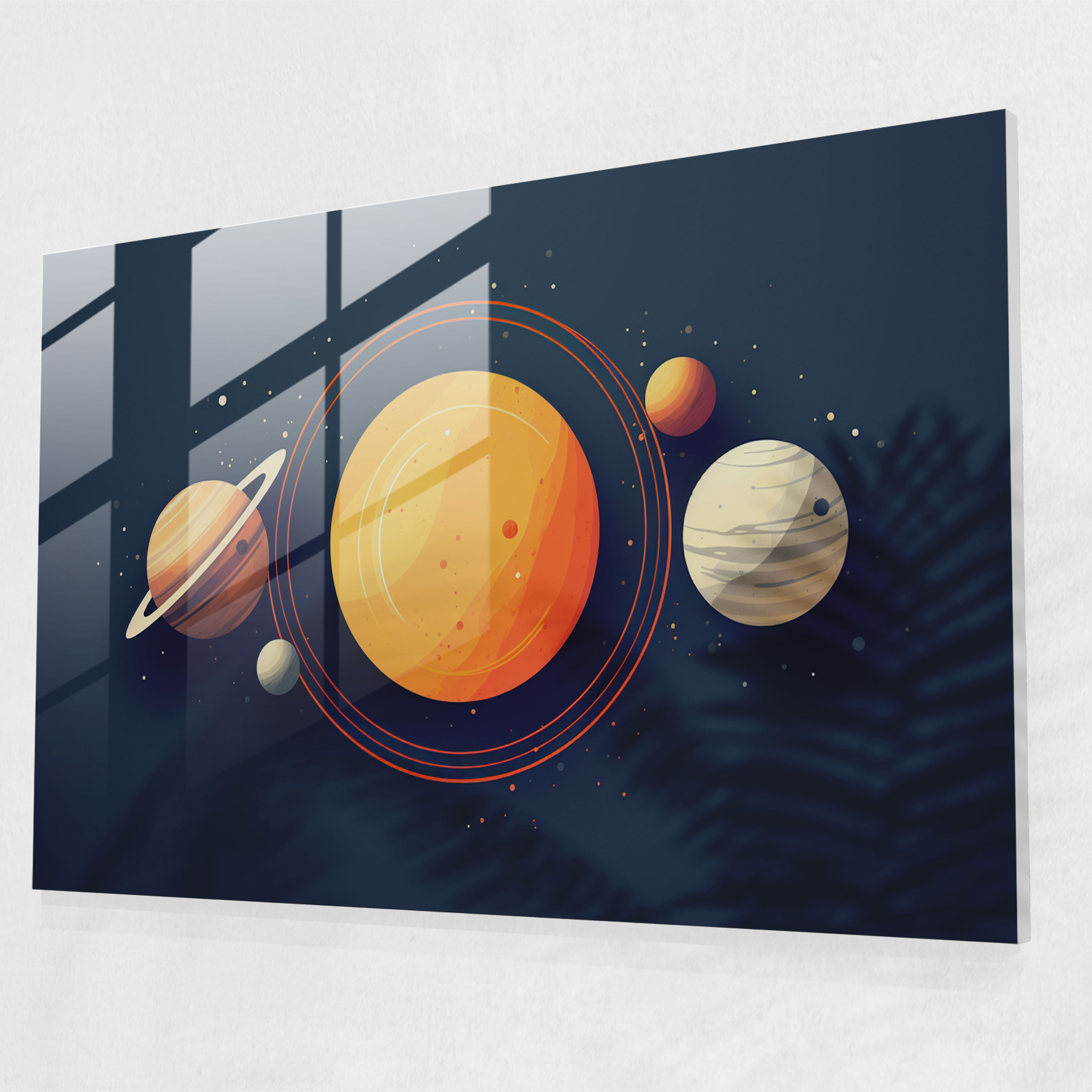 Minimalist Planets Glass Print - Earth, Modern Art, Illustrations, Glass Art