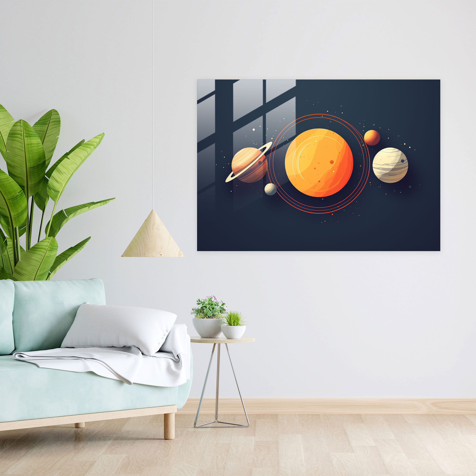 Minimalist Planets Glass Print - Earth, Modern Art, Illustrations, Glass Art