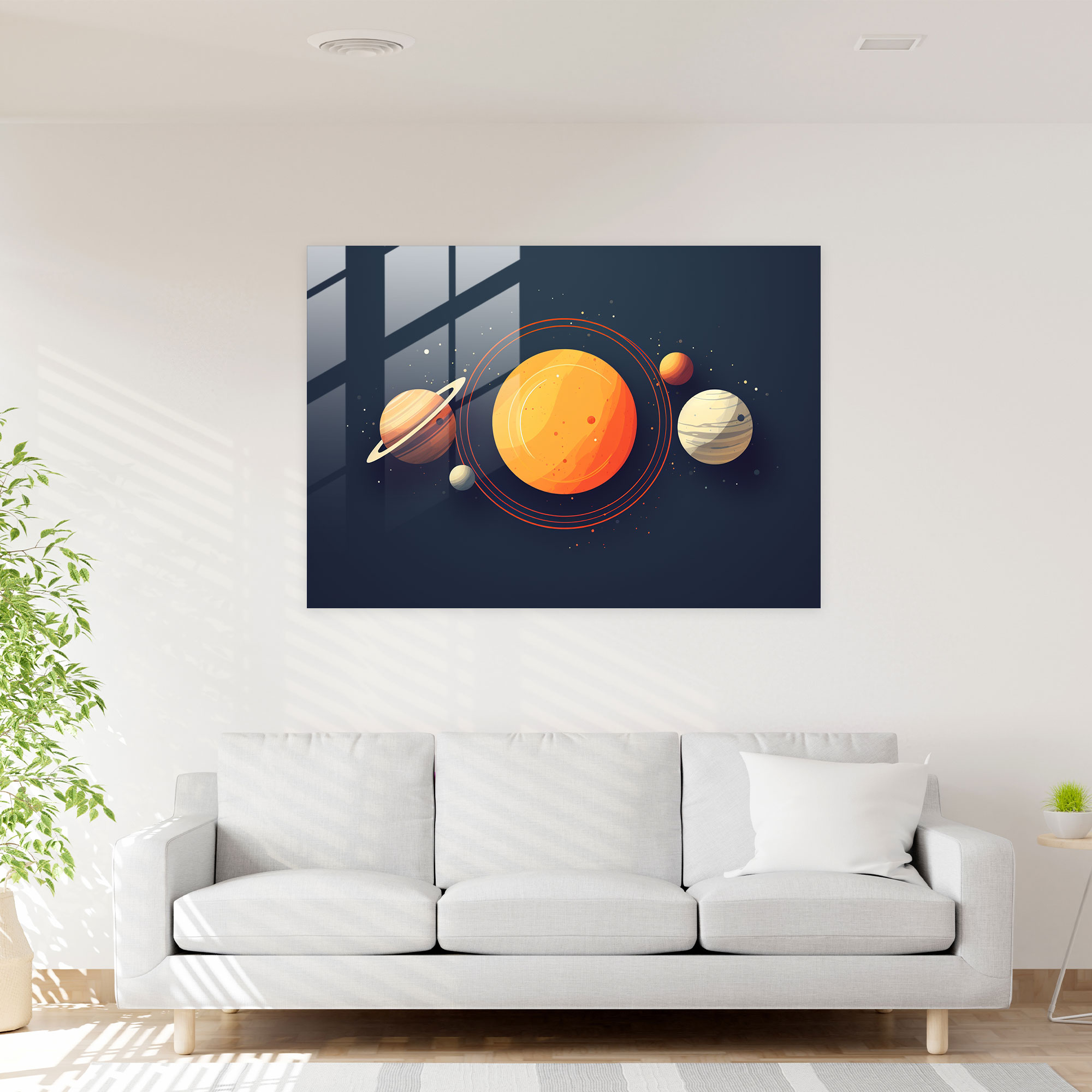 Minimalist Planets Glass Print - Earth, Modern Art, Illustrations, Glass Art