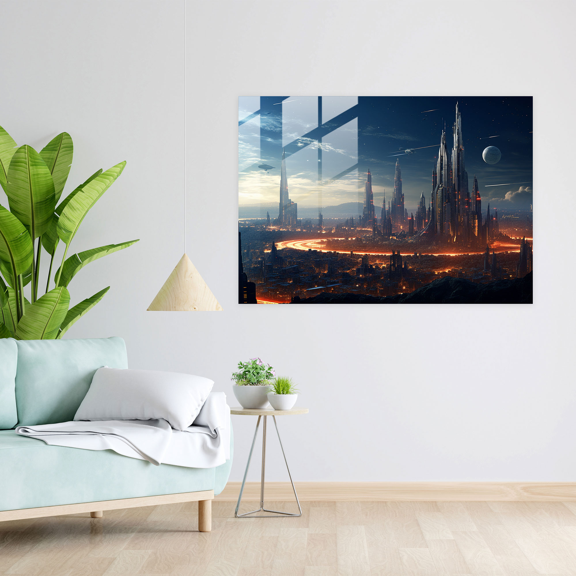 Futuristic Planets Glass Print - Earth, Wall Decoration, Futuristic, Glass Wall Art
