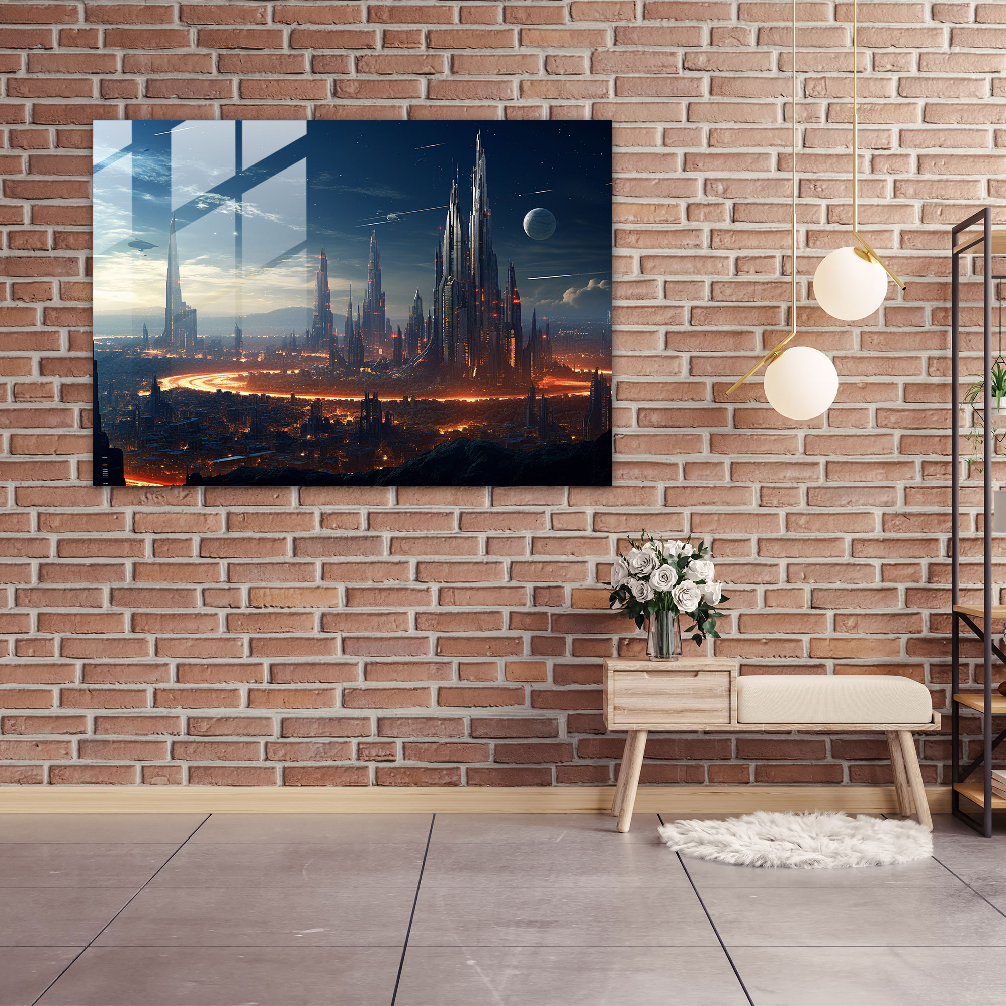 Futuristic Planets Glass Print - Earth, Wall Decoration, Futuristic, Glass Wall Art