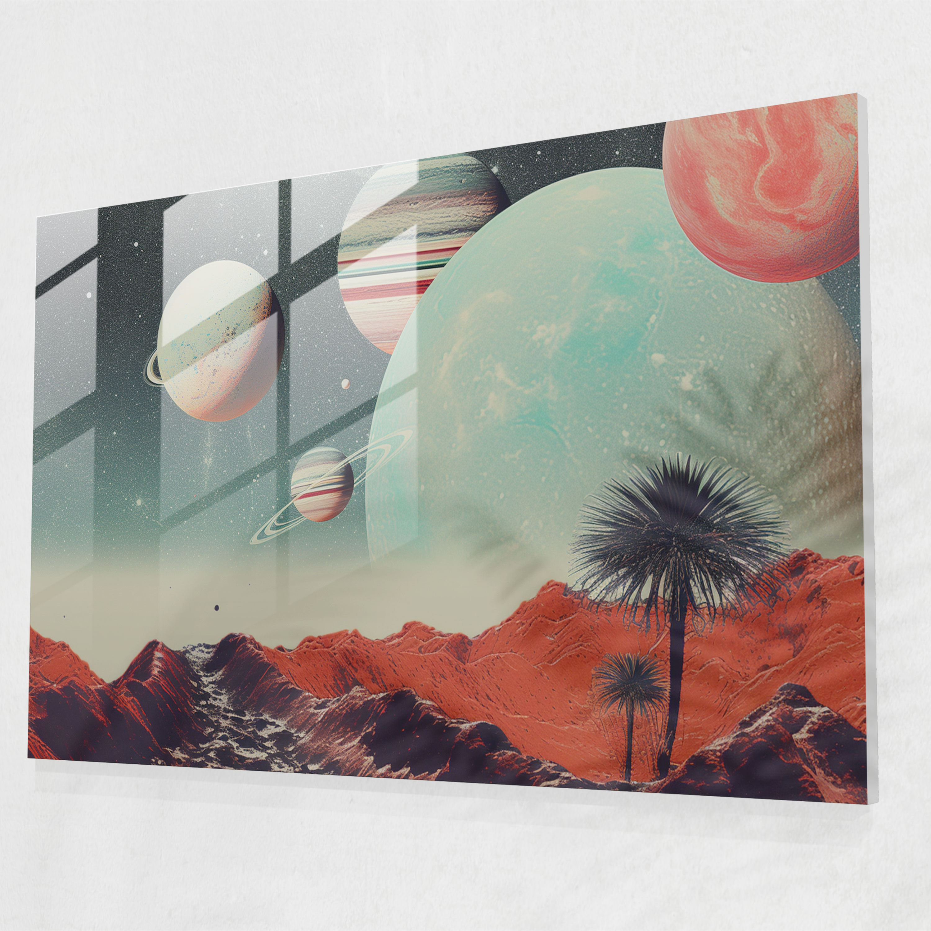 Futuristic Planets Glass Wall Art - Earth, Glass Wall Art, Glass Art, Home Decoration