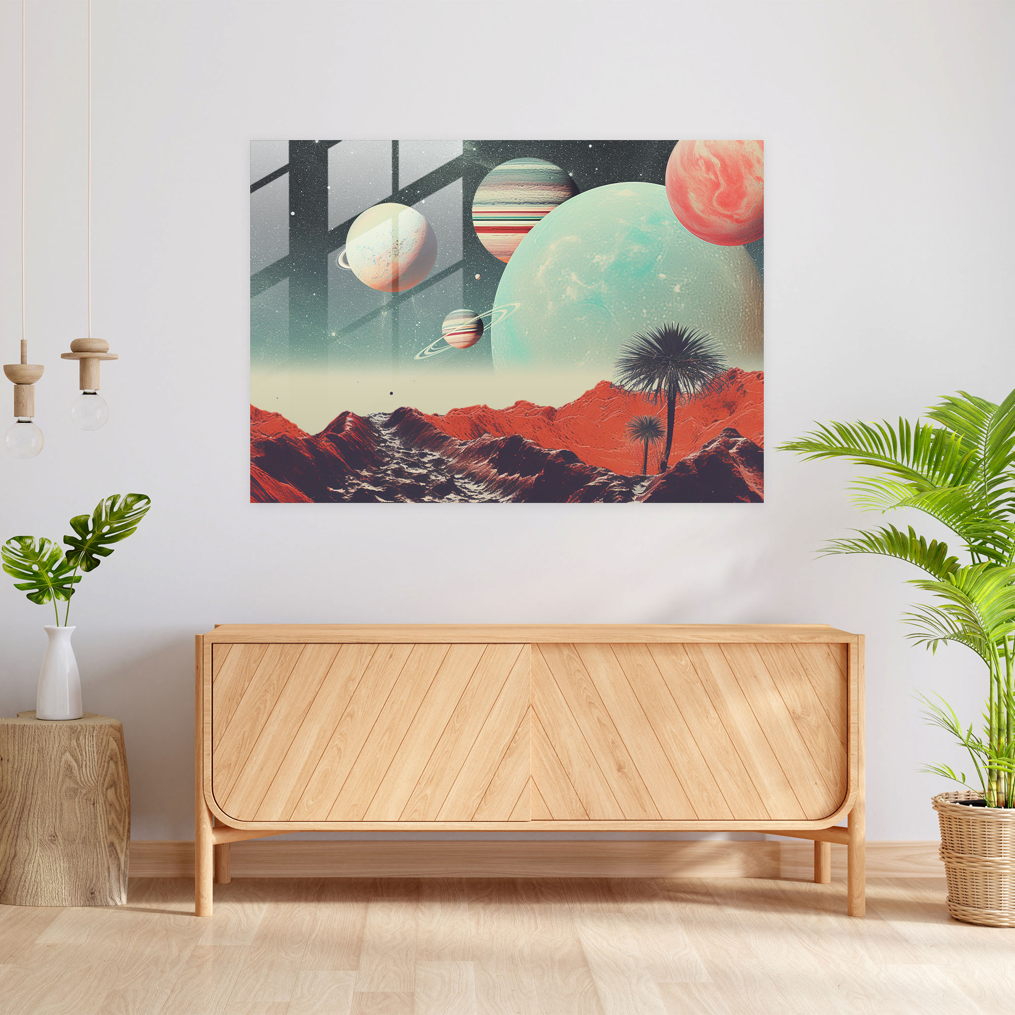 Futuristic Planets Glass Wall Art - Earth, Glass Wall Art, Glass Art, Home Decoration