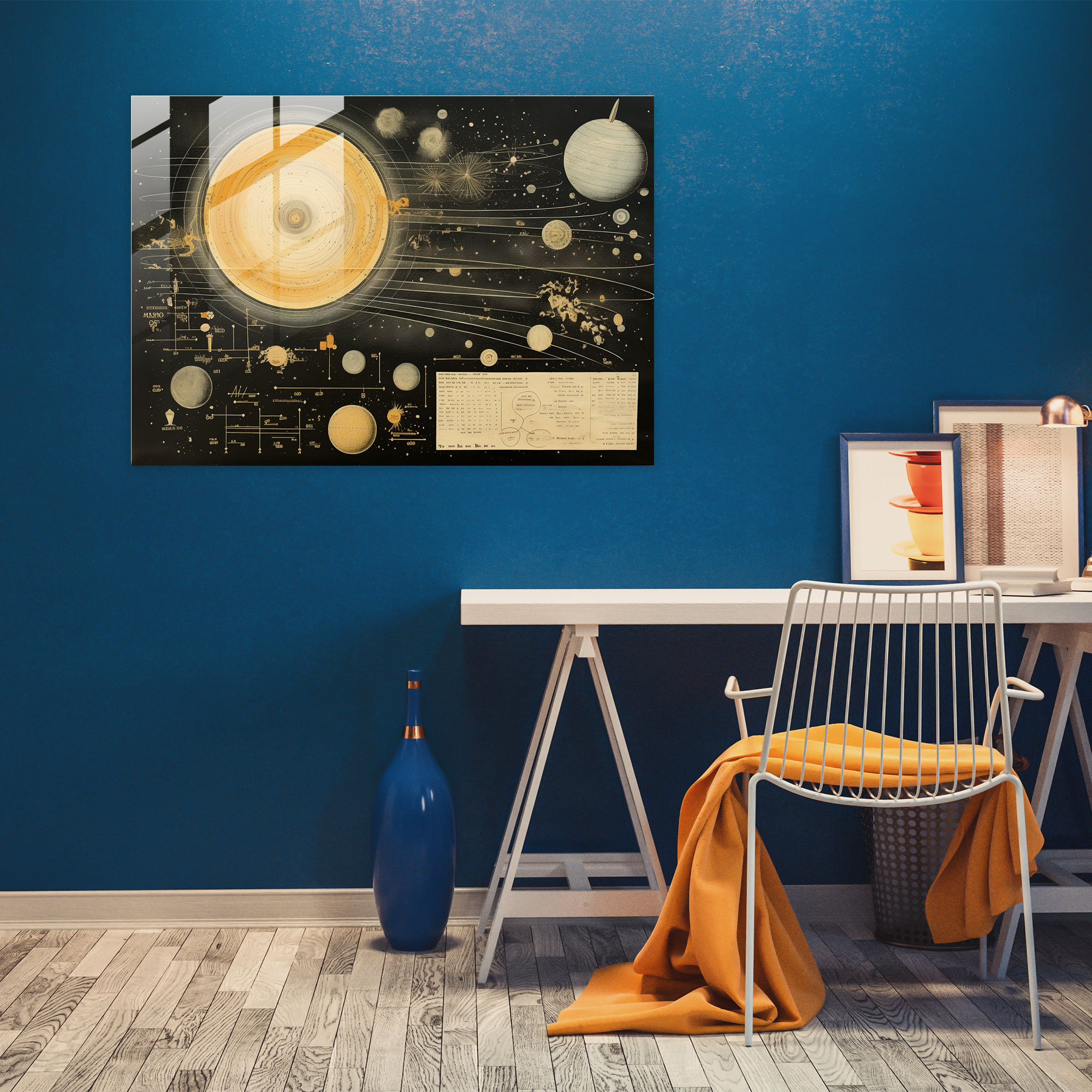 Vintage Planets Glass Wall Art - Earth, Home Decoration, Celestial Movements, Glass Print