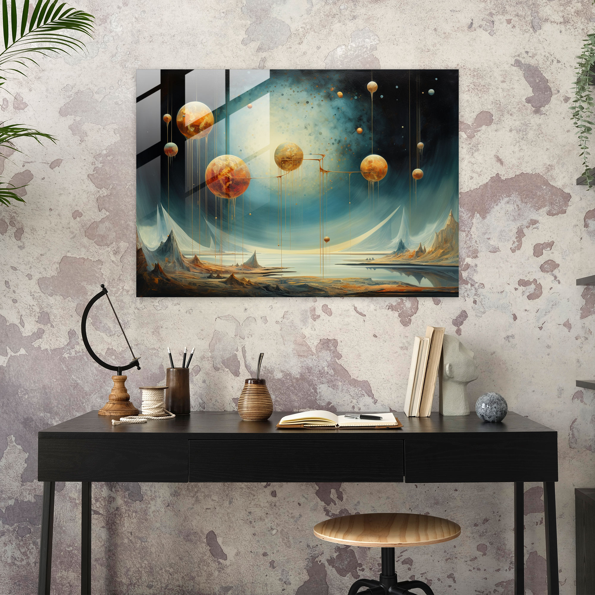 Dreamlike Planets Glass Print - Earth, Glass Wall Art, Dreamlike Atmosphere, Glass Art
