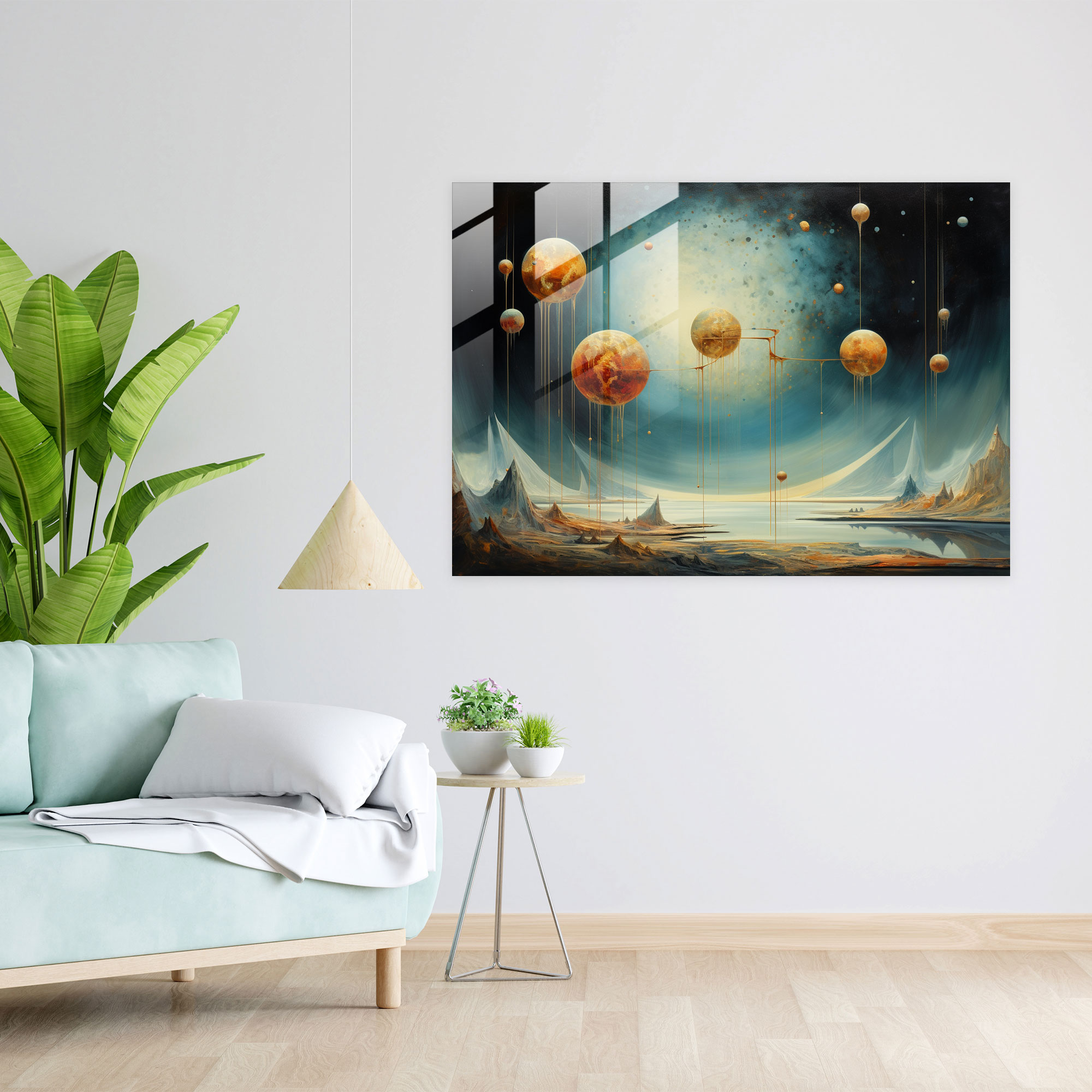 Dreamlike Planets Glass Print - Earth, Glass Wall Art, Dreamlike Atmosphere, Glass Art
