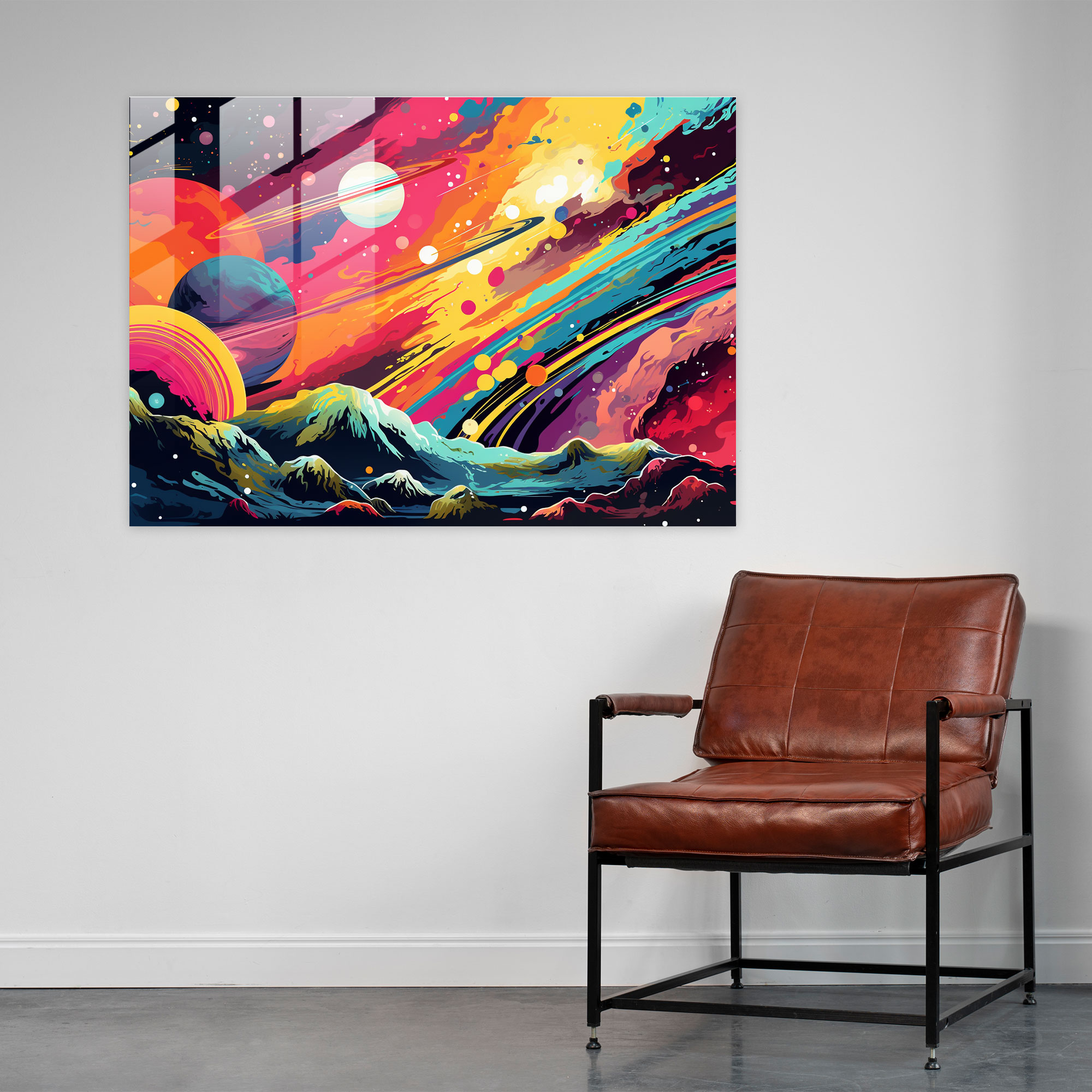 Pop Art Planets Glass Wall Decoration - Earth, Glass Wall Art, Pop Art-Inspired Design, Retro Elements