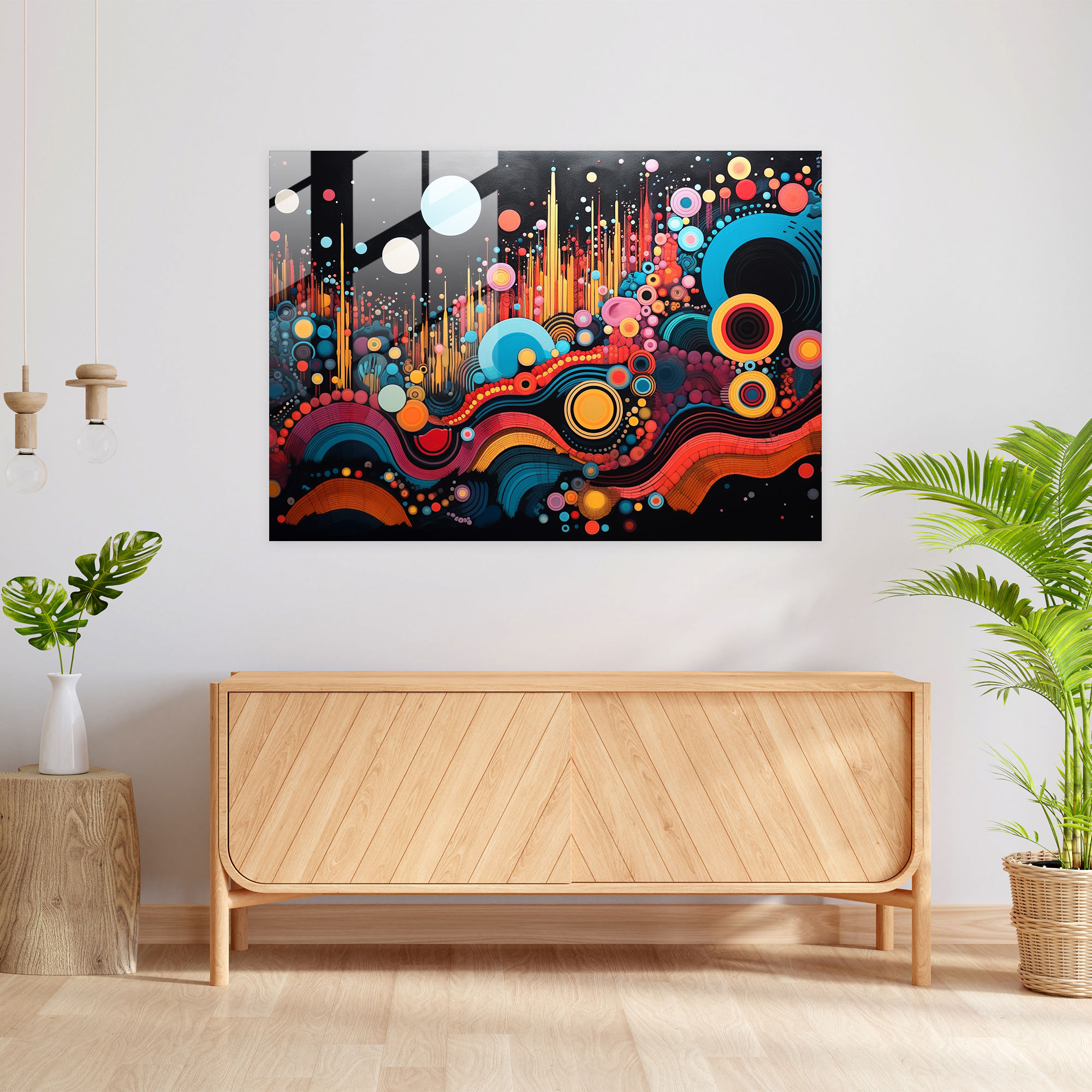 Geometrik Gezegenler Cam Duvar Sanatı - Dünya Canlı Şekiller Cam Sanat Modern Sanat