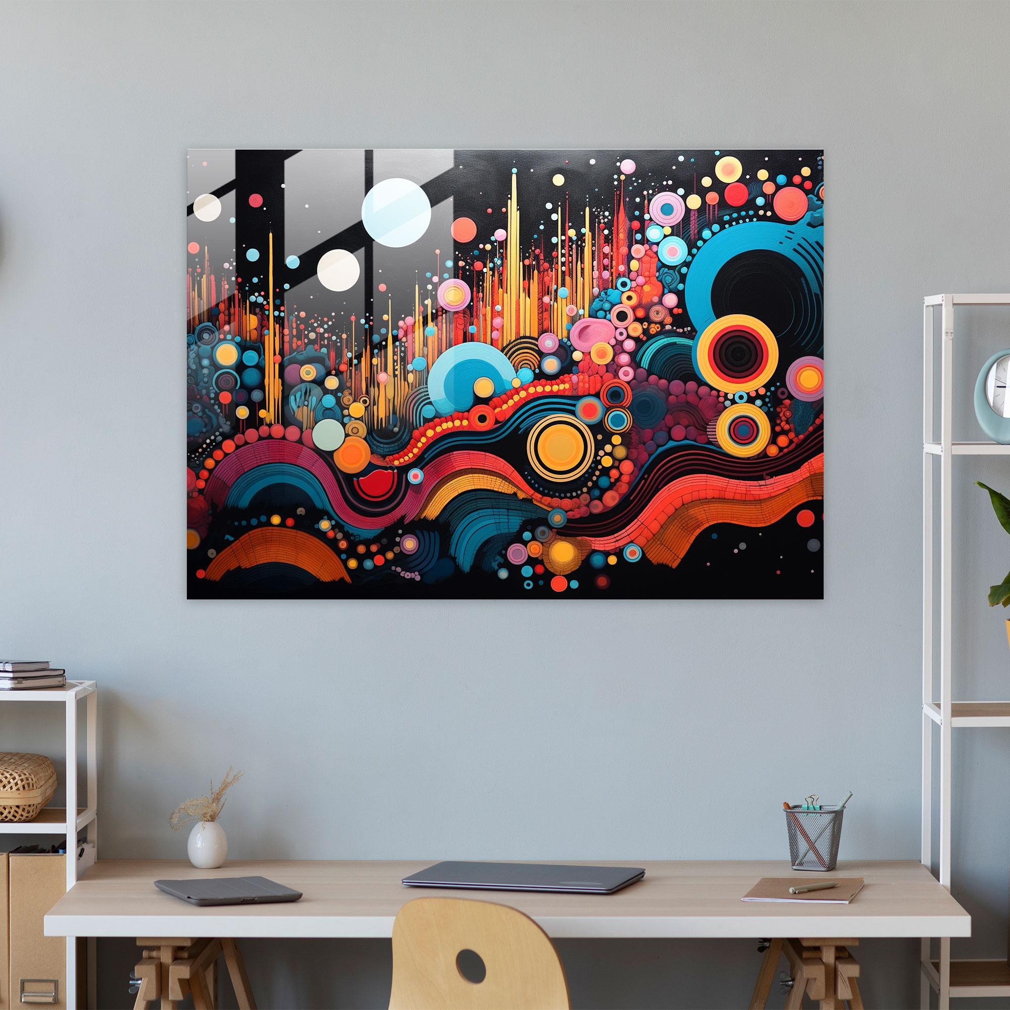 Geometrik Gezegenler Cam Duvar Sanatı - Dünya Canlı Şekiller Cam Sanat Modern Sanat