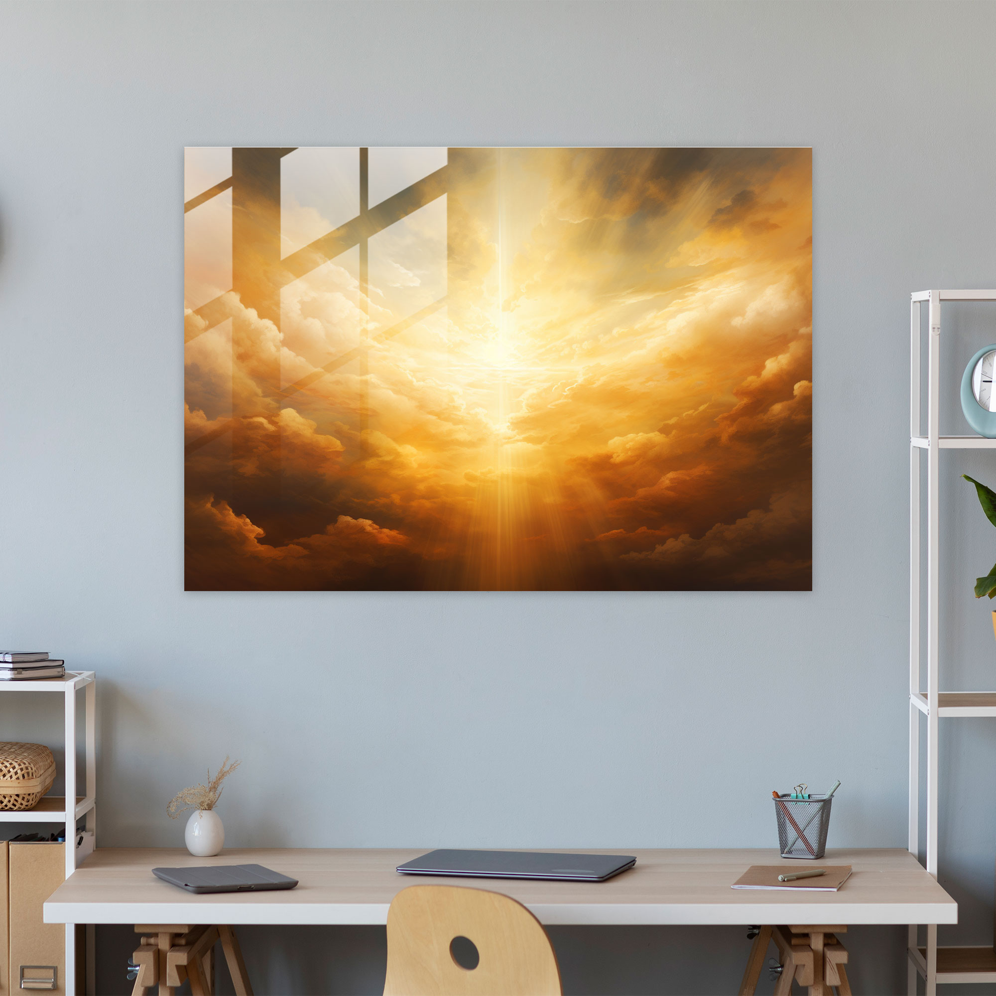 Abstract Glass Print - Sun Rays Breaking Through Clouds - Earth, Clouds, Glass Wall Art, Glass Print